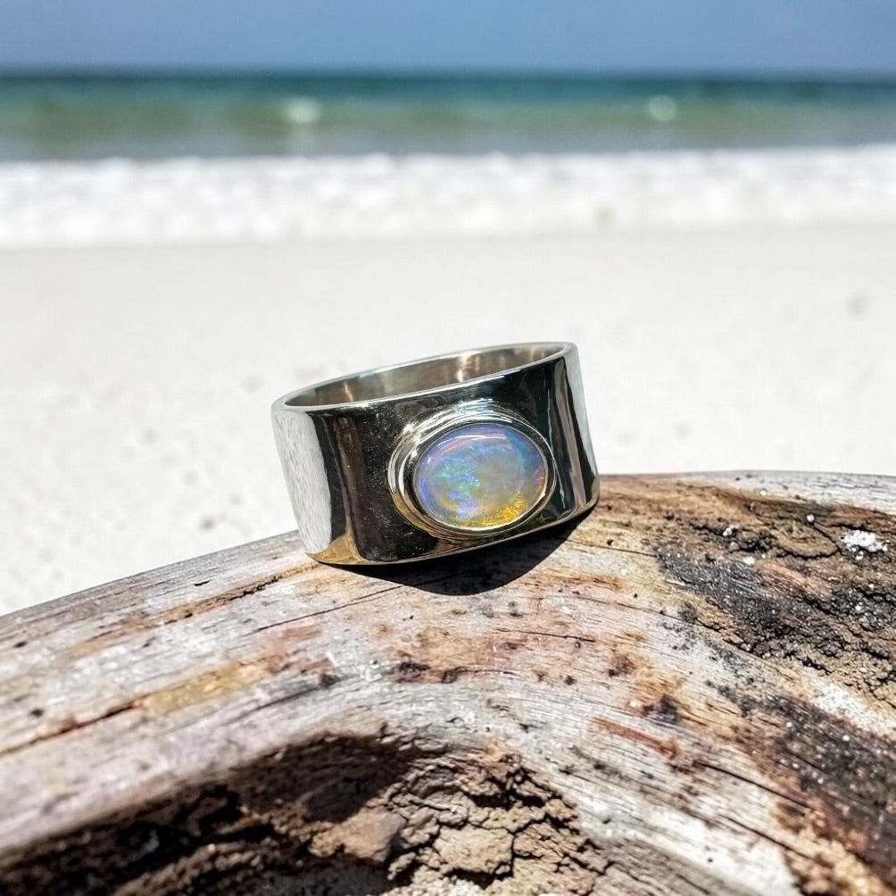 0.9ct Lightning Ridge Crystal Opal Ring ~ 'Hyams Beach Haze' | 925 Sterling Silver | Solid Australian Opal