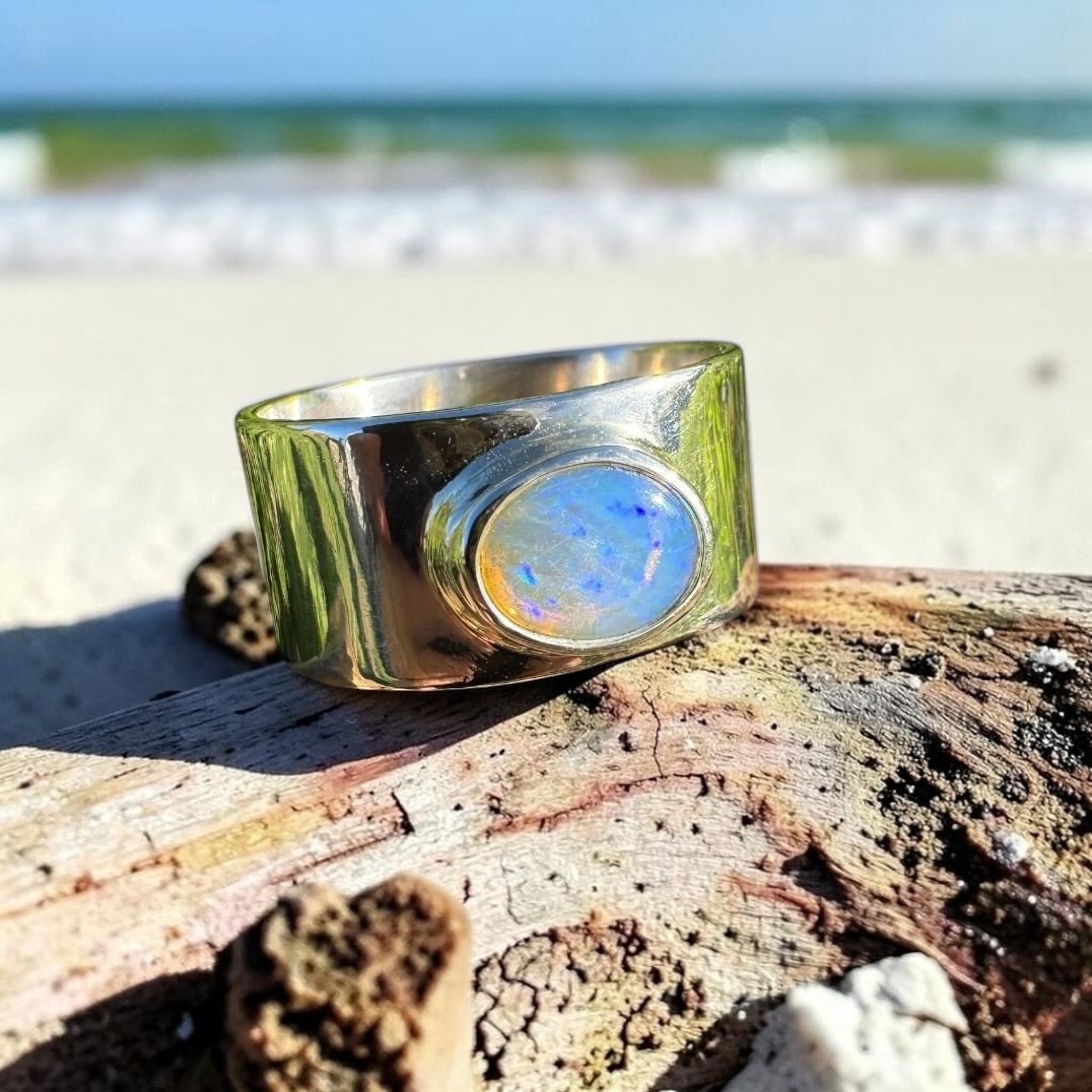 0.9ct Lightning Ridge Crystal Opal Ring ~ 'Hyams Beach Haze' | 925 Sterling Silver | Solid Australian Opal