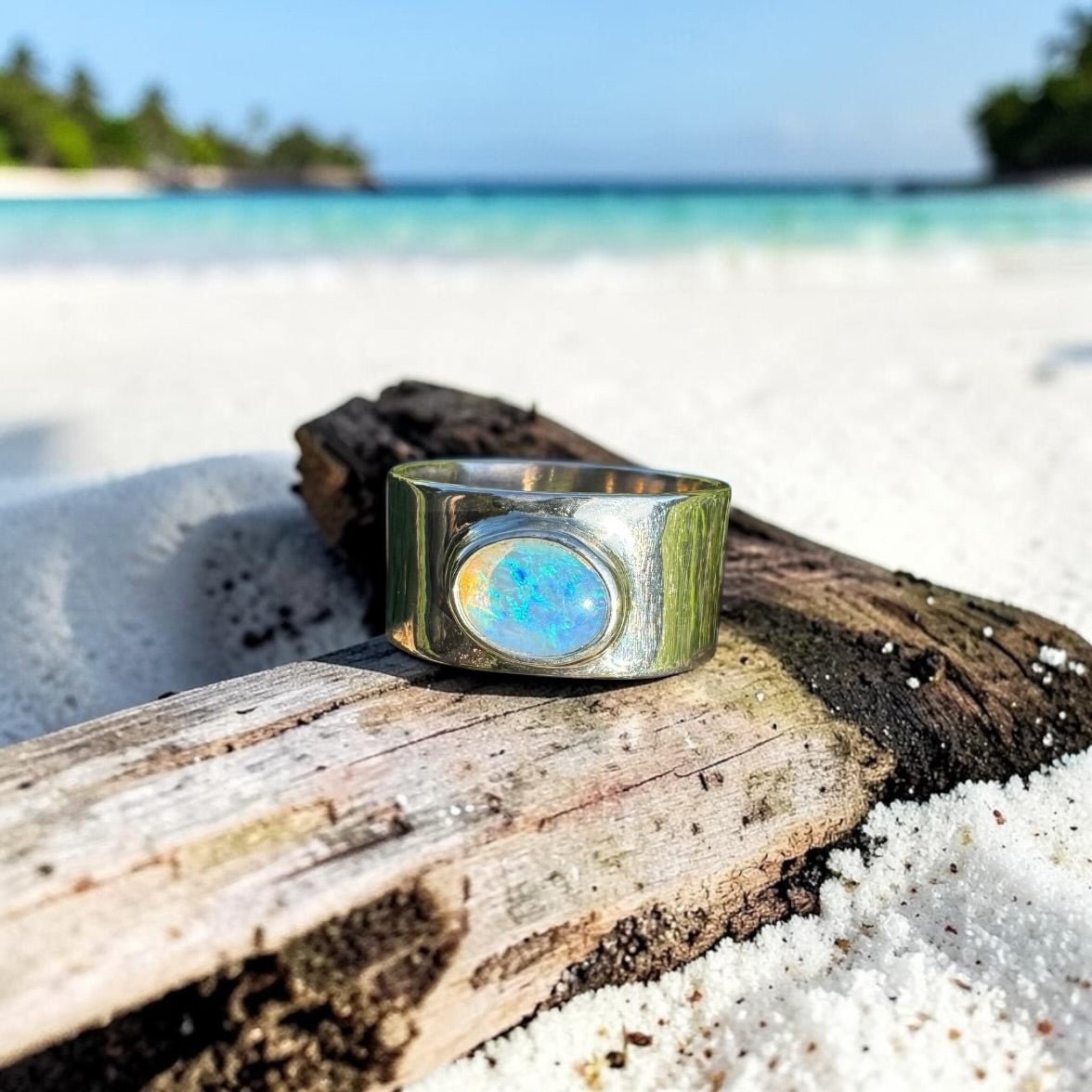 0.9ct Lightning Ridge Crystal Opal Ring ~ 'Hyams Beach Haze' | 925 Sterling Silver | Solid Australian Opal