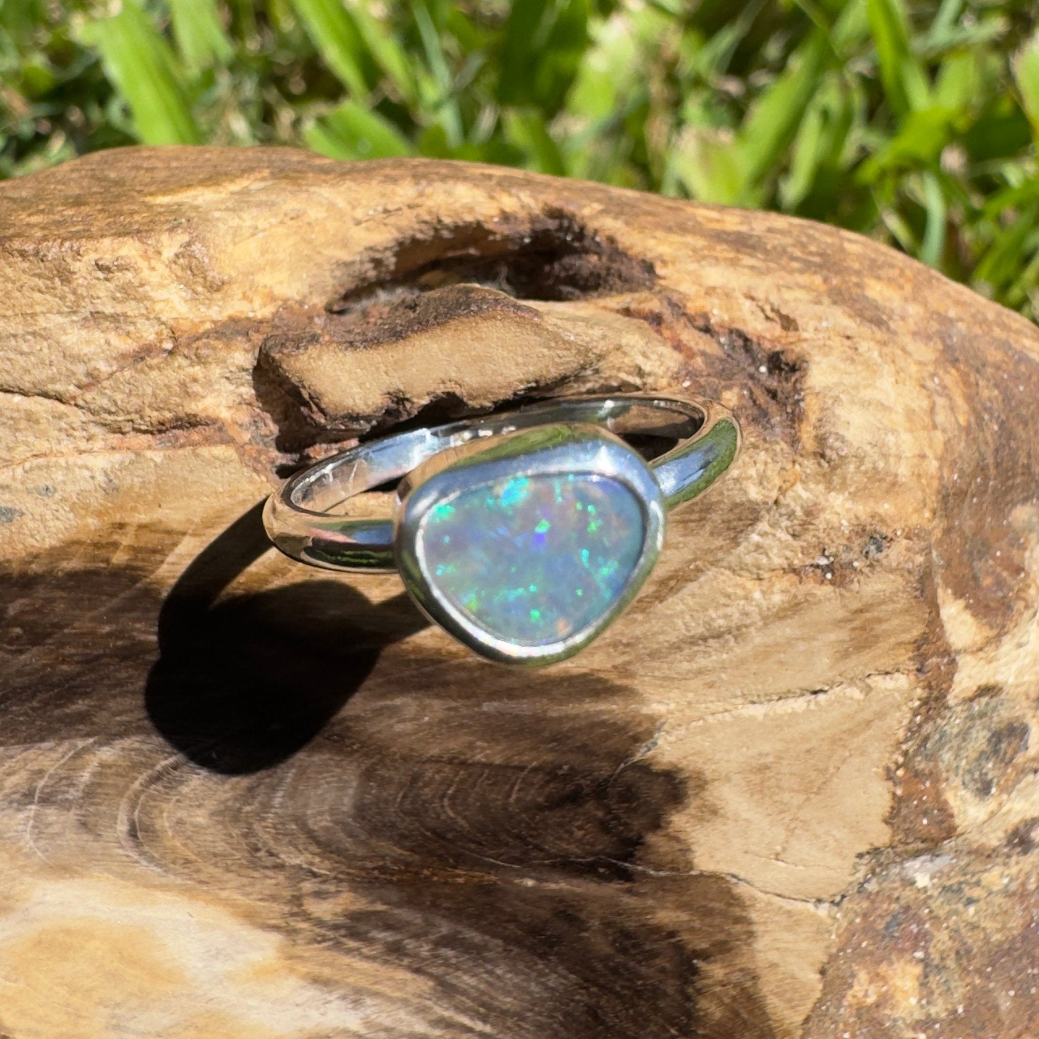 0.9ct Lightning Ridge Opal Ring ~ 'Hamilton Blues' | 925 Sterling Silver | Solid Australian Opal