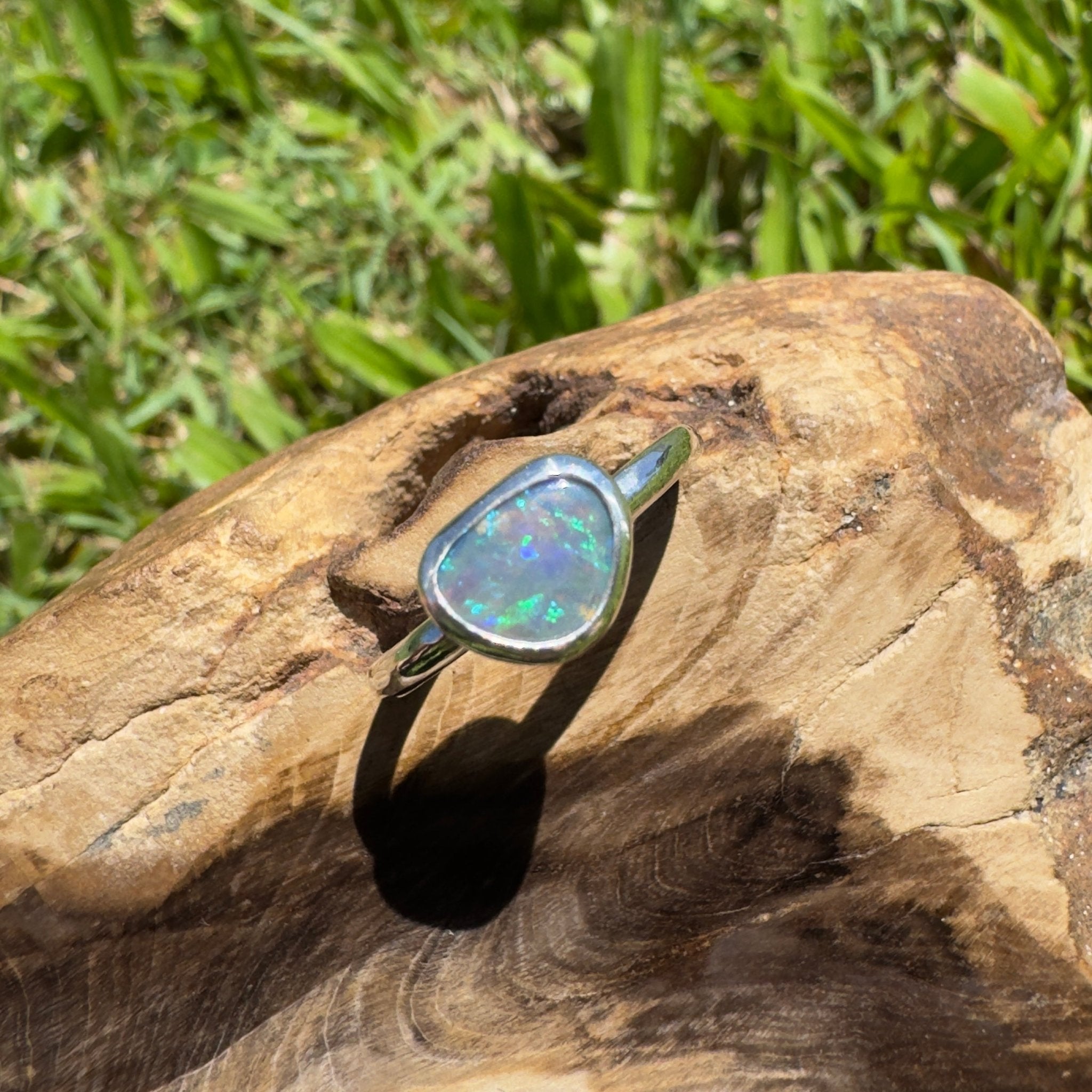0.9ct Lightning Ridge Opal Ring ~ 'Hamilton Blues' | 925 Sterling Silver | Solid Australian Opal