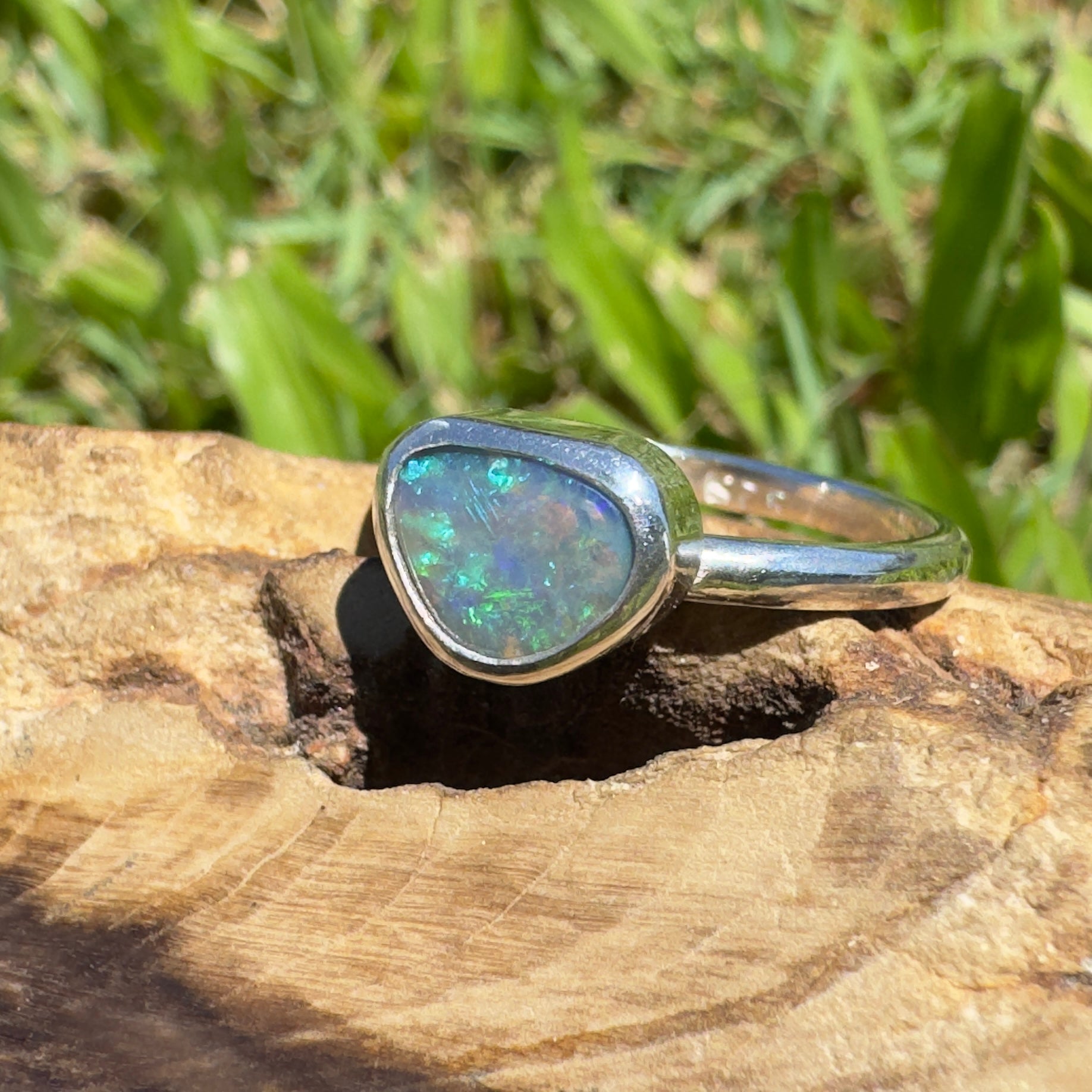 0.9ct Lightning Ridge Opal Ring ~ 'Hamilton Blues' | 925 Sterling Silver | Solid Australian Opal