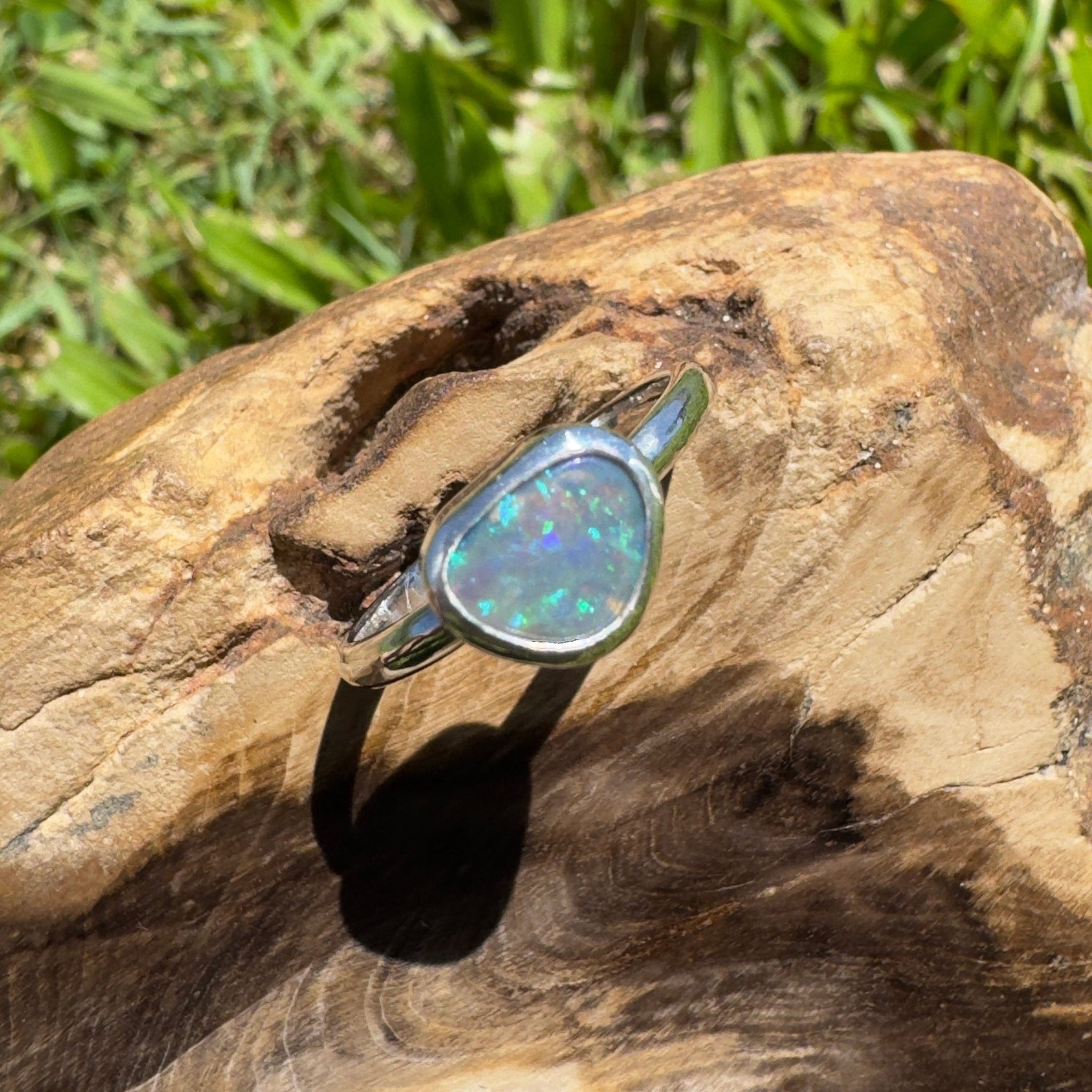 0.9ct Lightning Ridge Opal Ring ~ 'Hamilton Blues' | 925 Sterling Silver | Solid Australian Opal