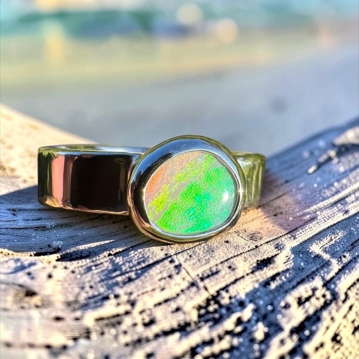 0.9ct Lightning Ridge Opal Ring ~ 'Sunshine Coast Blaze' | 925 Sterling Silver | Solid Australian Opal