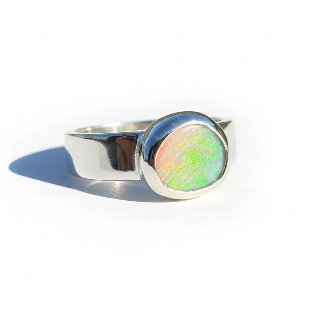 0.9ct Lightning Ridge Opal Ring ~ 'Sunshine Coast Blaze' | 925 Sterling Silver | Solid Australian Opal