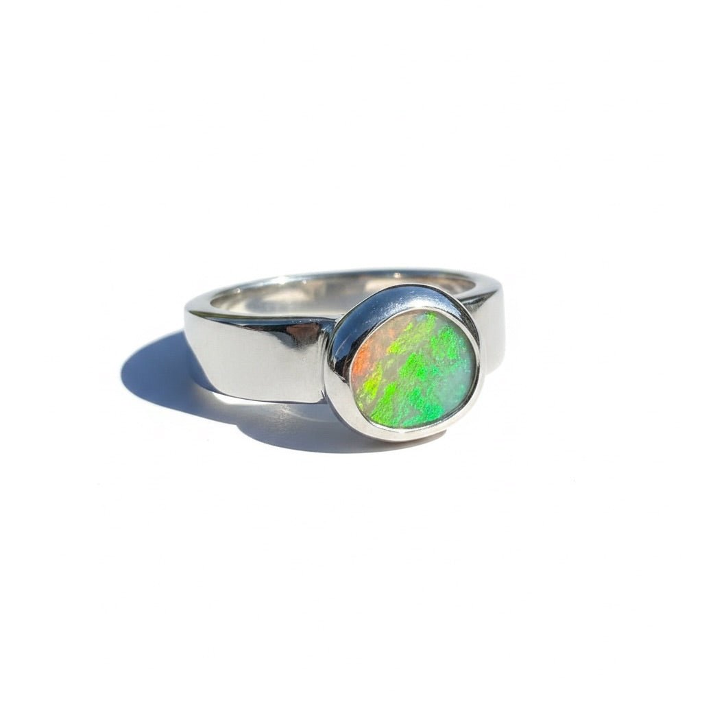 0.9ct Lightning Ridge Opal Ring ~ 'Sunshine Coast Blaze' | 925 Sterling Silver | Solid Australian Opal