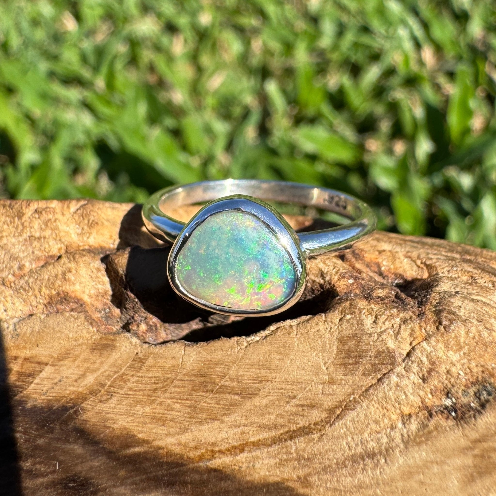 0.9ct Lightning Ridge Semi Black Opal Ring ~ 'Snowy River Rush' | Solid Australian Opal | Hand-Cut
