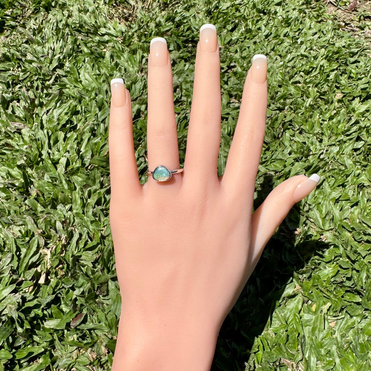 0.9ct Lightning Ridge Semi Black Opal Ring ~ 'Snowy River Rush' | Solid Australian Opal | Hand-Cut
