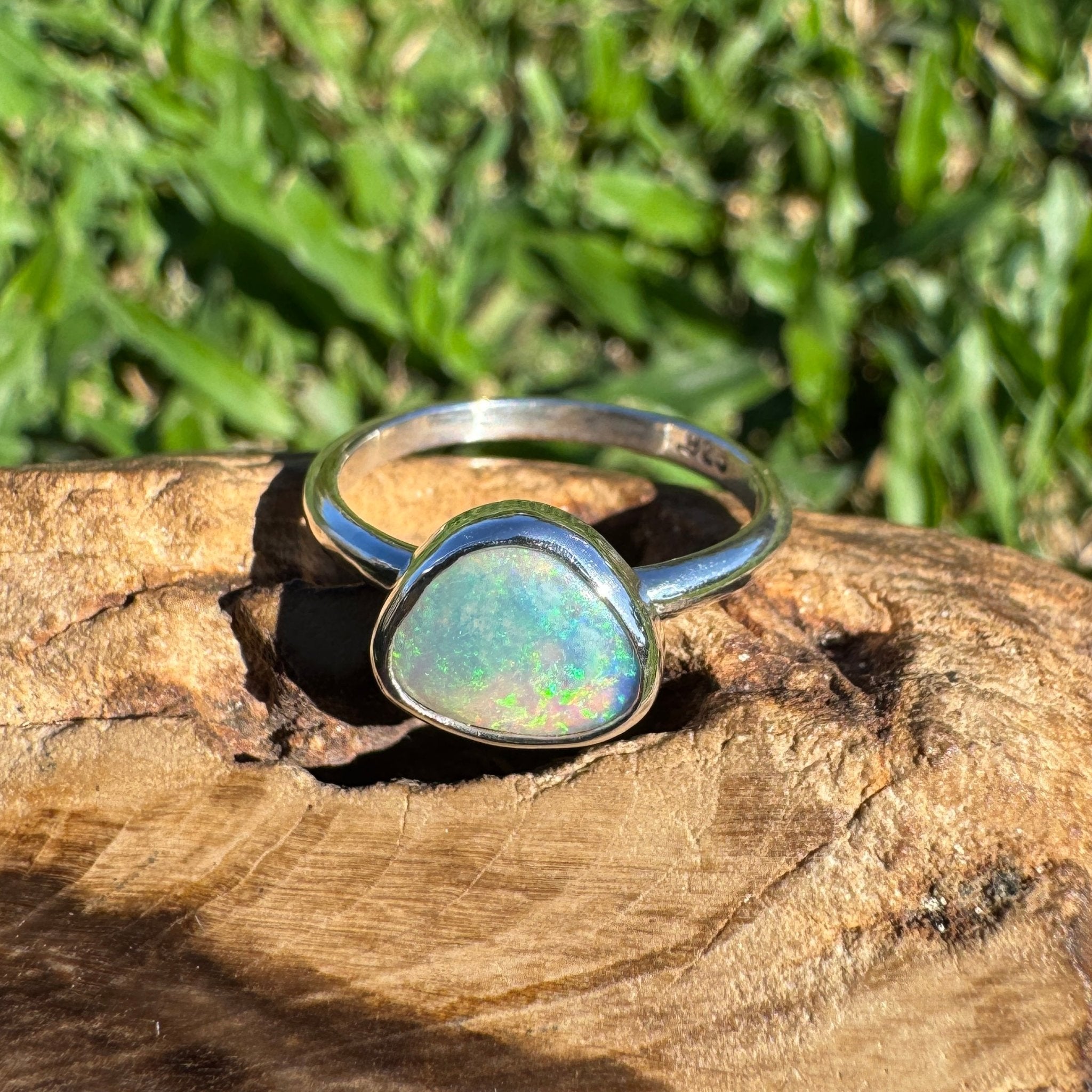 0.9ct Lightning Ridge Semi Black Opal Ring ~ 'Snowy River Rush' | Solid Australian Opal | Hand-Cut