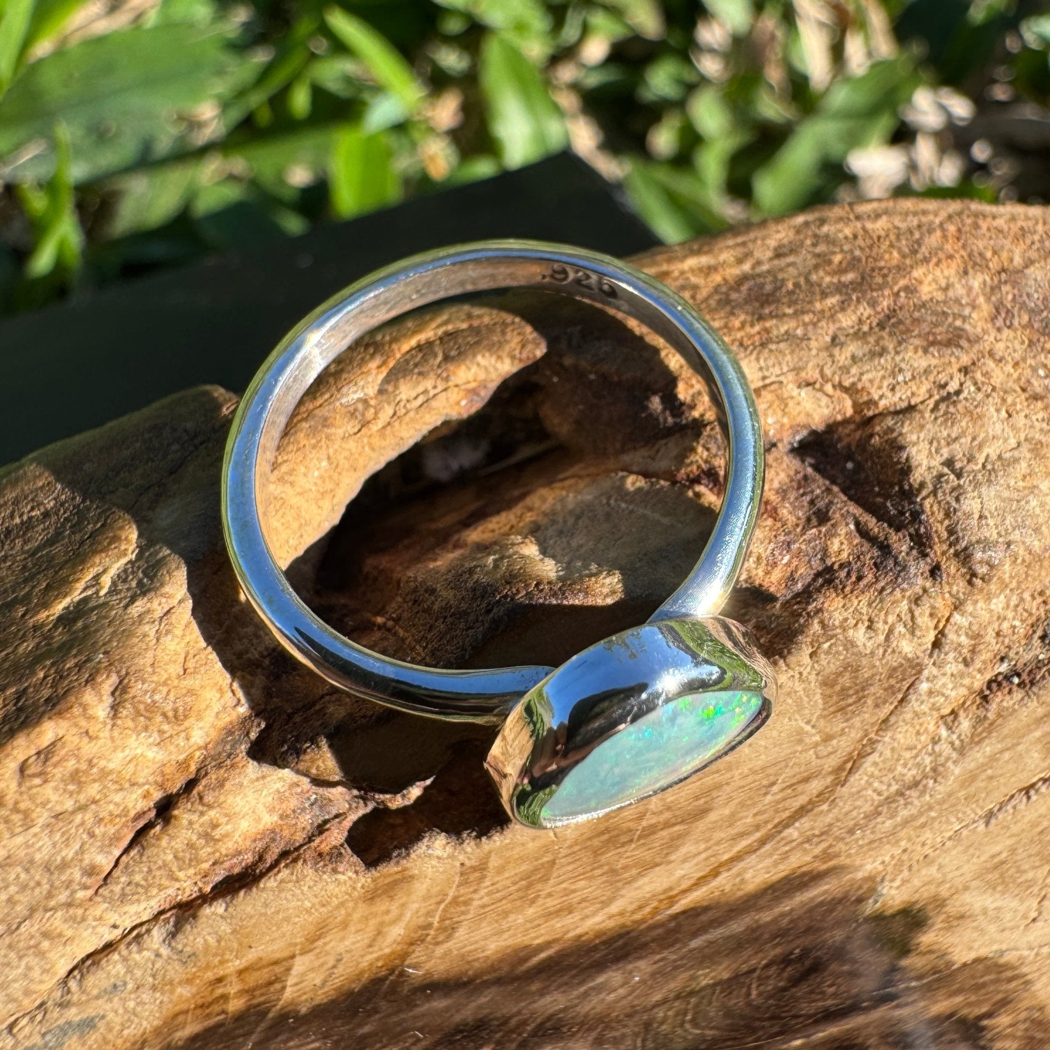 0.9ct Lightning Ridge Semi Black Opal Ring ~ 'Snowy River Rush' | Solid Australian Opal | Hand-Cut