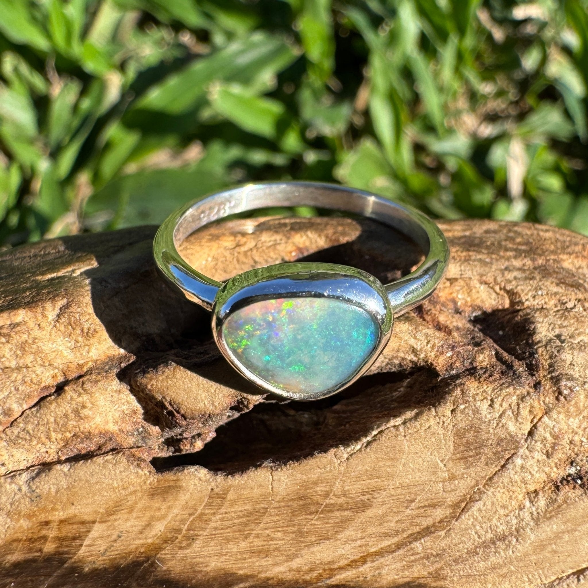 0.9ct Lightning Ridge Semi Black Opal Ring ~ 'Snowy River Rush' | Solid Australian Opal | Hand-Cut