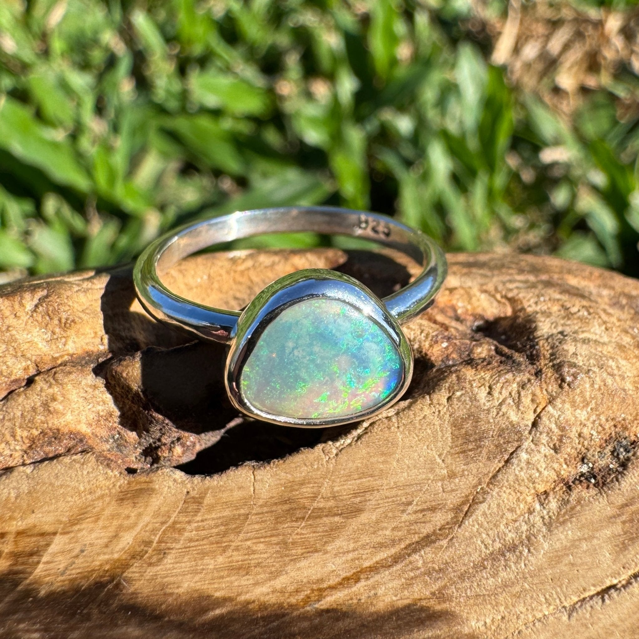0.9ct Lightning Ridge Semi Black Opal Ring ~ 'Snowy River Rush' | Solid Australian Opal | Hand-Cut