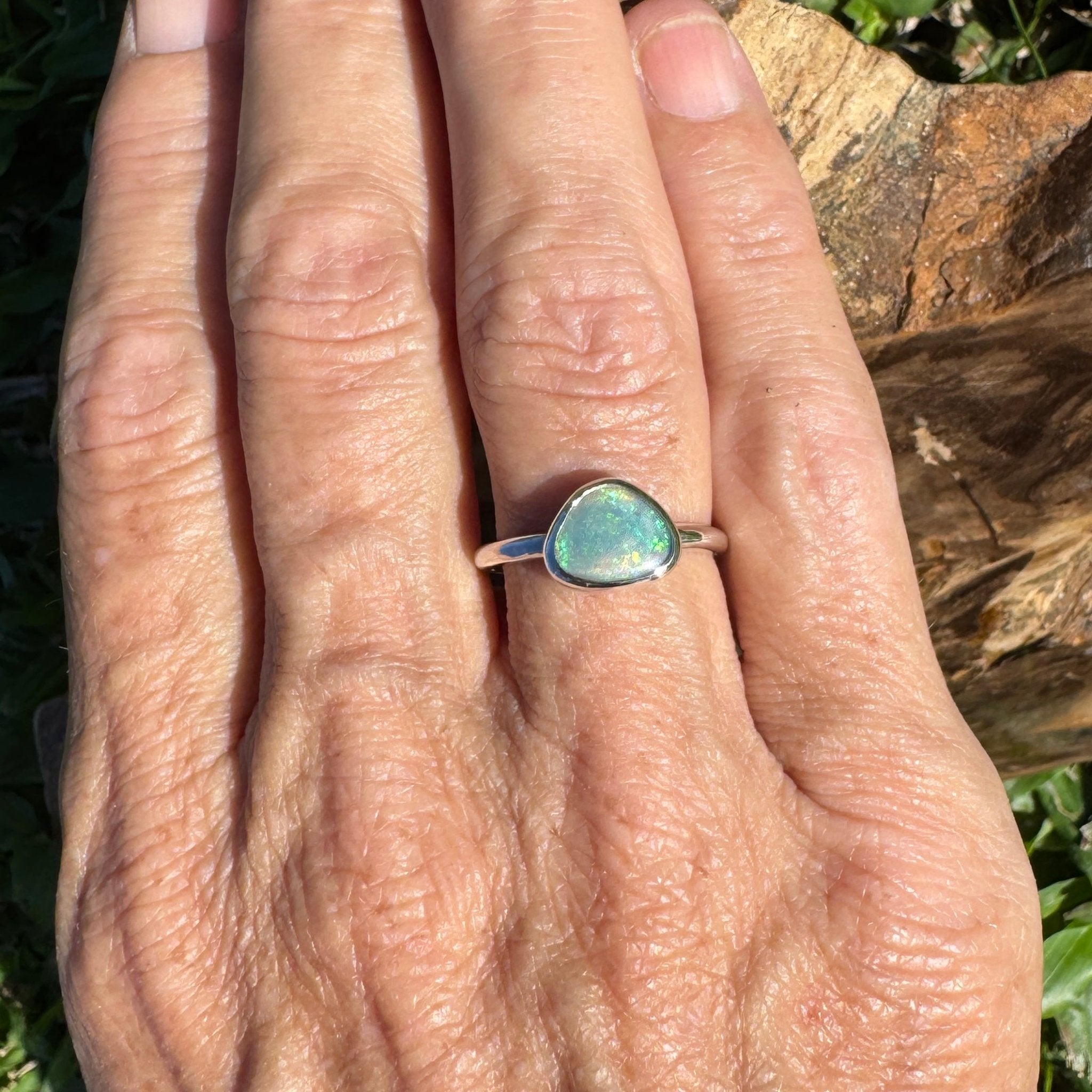 0.9ct Lightning Ridge Semi Black Opal Ring ~ 'Snowy River Rush' | Solid Australian Opal | Hand-Cut