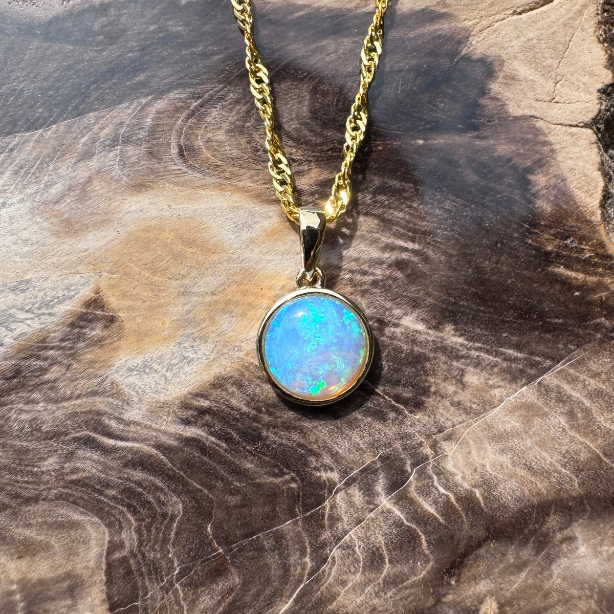 1.1ct Lightning Ridge Opal Pendant Necklace ~ 'Katherine Gorge Greens' | 14ct Yellow Gold | Solid Australian Opal