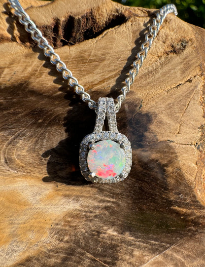 'Kimberley Glow' ~ Handcrafted 1.0ct Solid Lightning Ridge Opal and Cubic Zirconia Sterling Silver Pendant Necklace - Iona Opal Australia