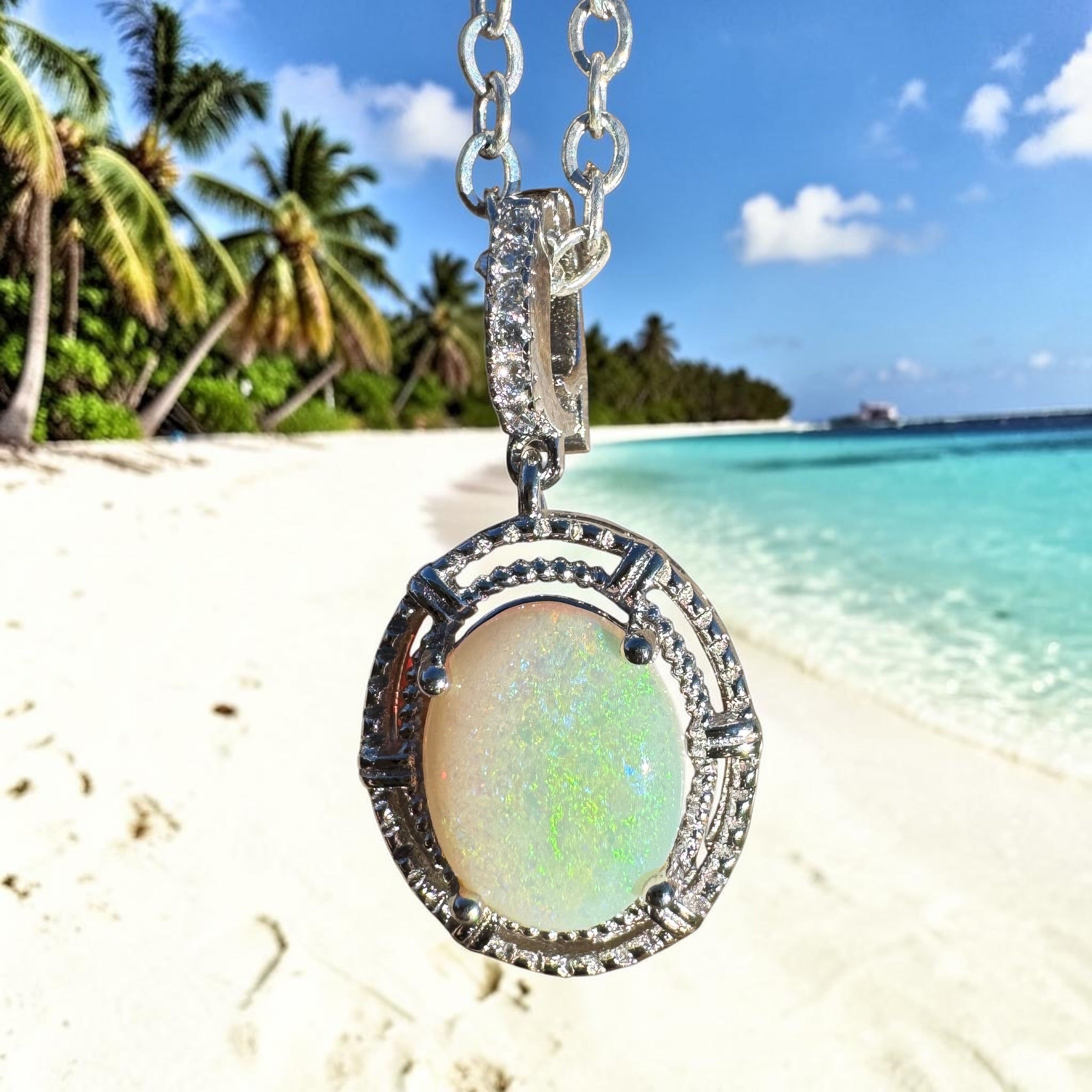 1.5ct Coober Pedy Opal Pendant Necklace ~ 'Atherton Mist' | 925 Sterling Silver | Solid Australian Opal