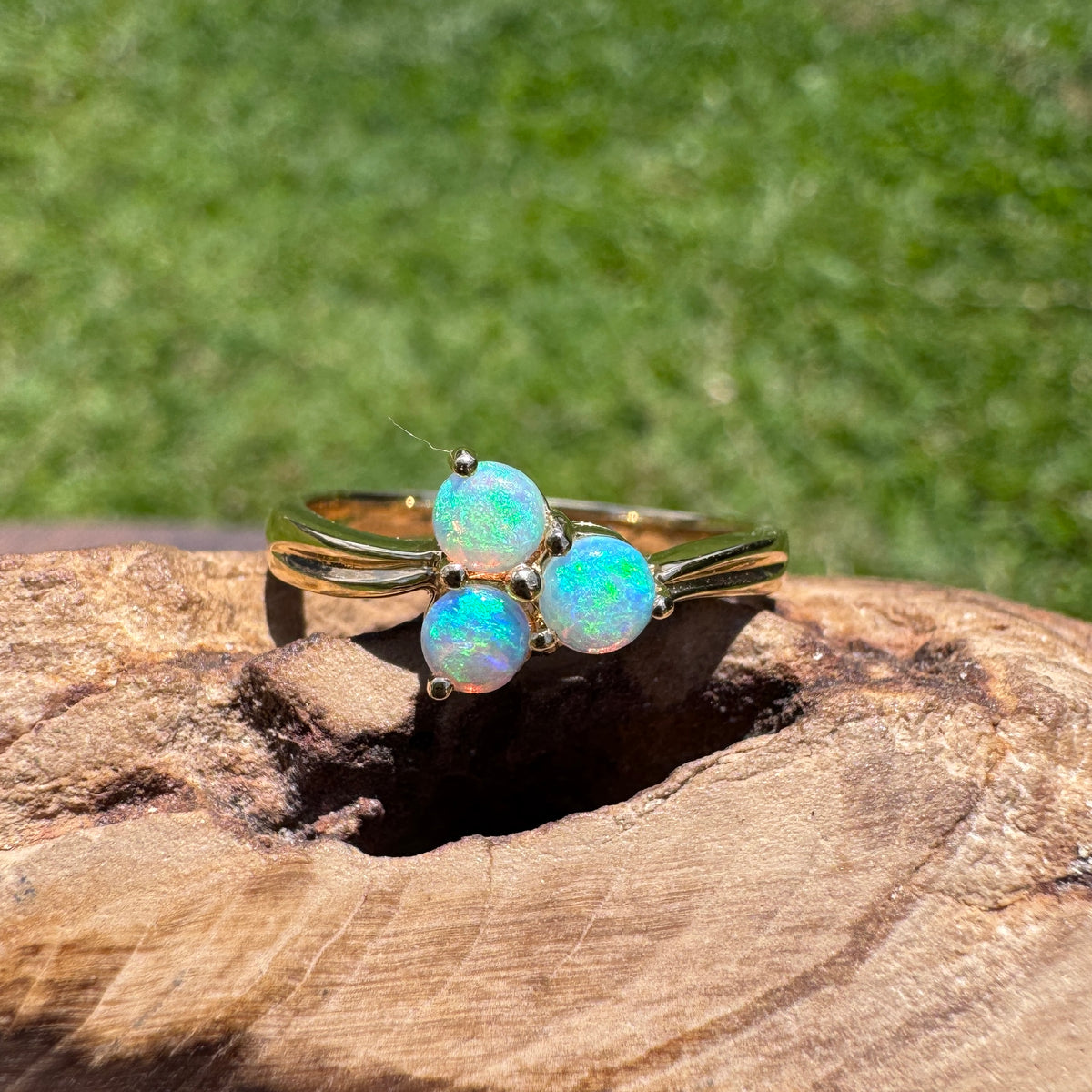 0.3ct Lightning Ridge Opal Ring ~ 'Kings Canyon Trio' | 14ct Yellow Gold | Solid Australian Opal