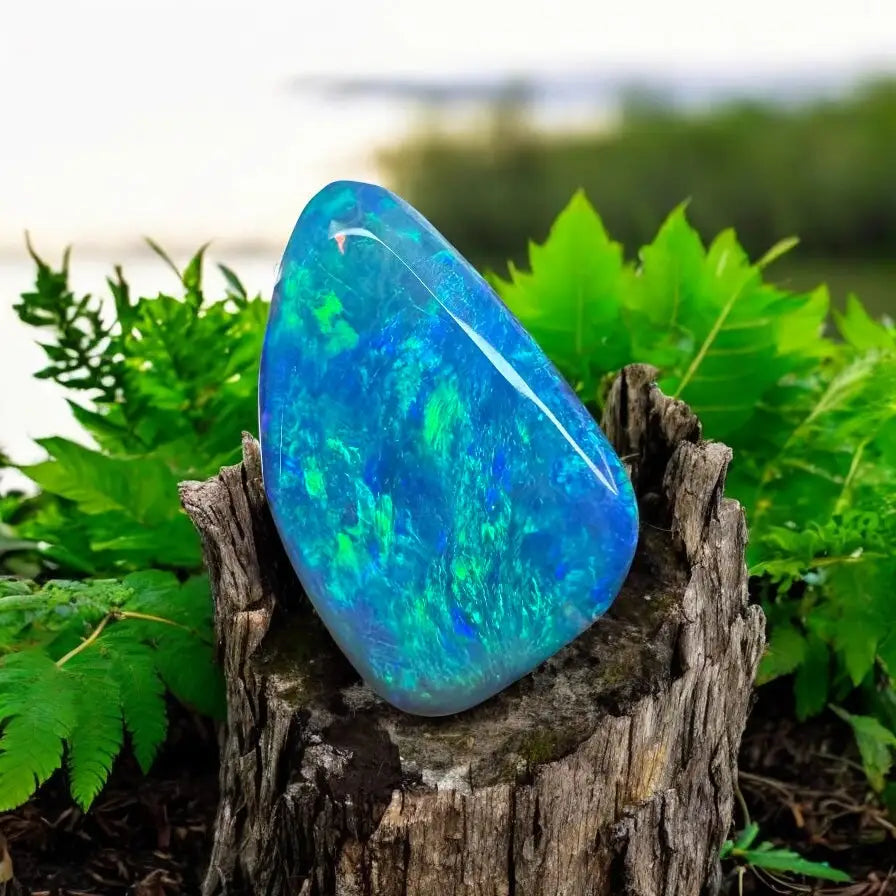 Iridescent blue-green 1.8ct hand-cut solid Lightning Ridge semi-black opal gemstone