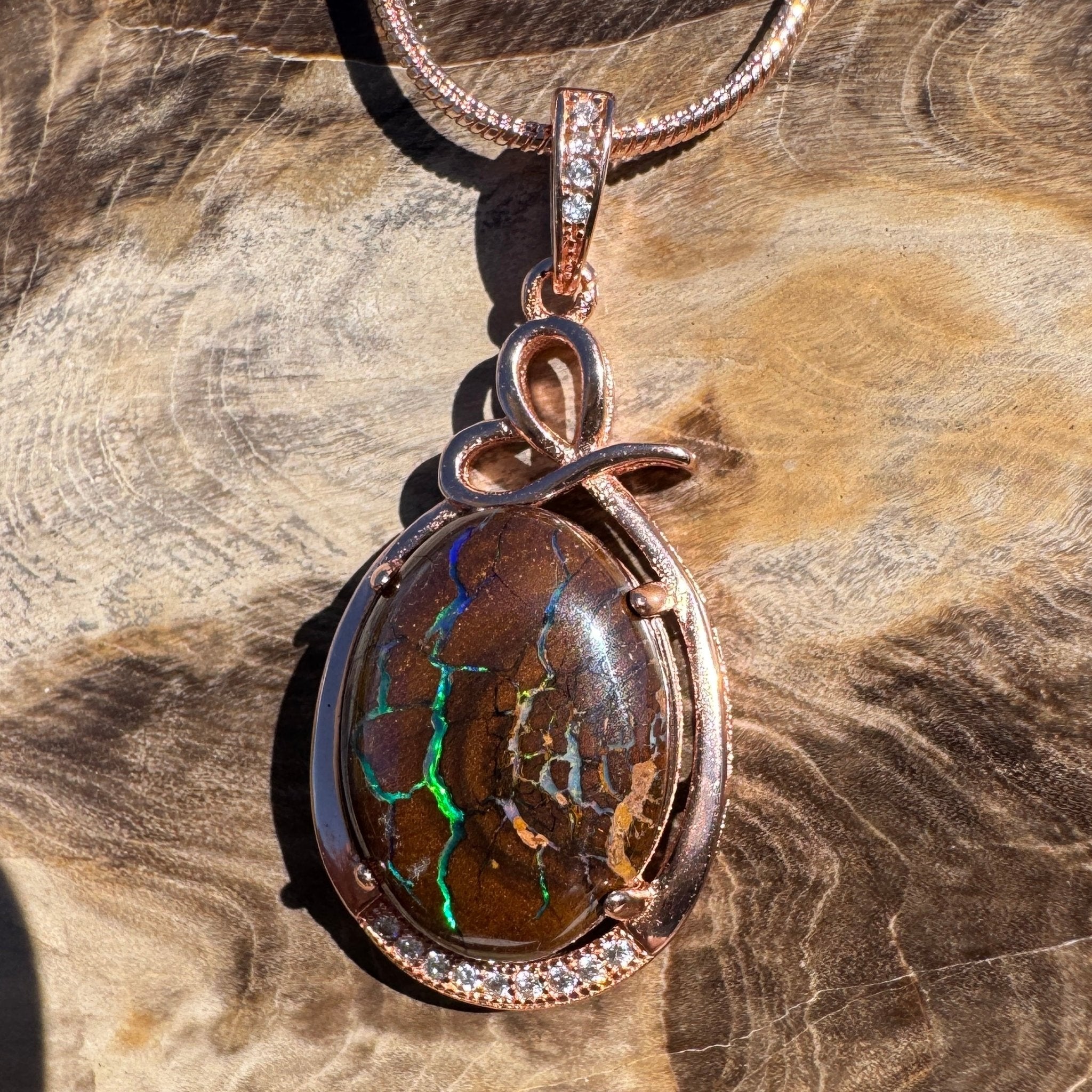 10.3ct Queensland Opal Pendant Necklace ~ 'Barrington Tops Twilight' | Rose Gold Coated 925 Sterling Silver | Solid Australian Opal