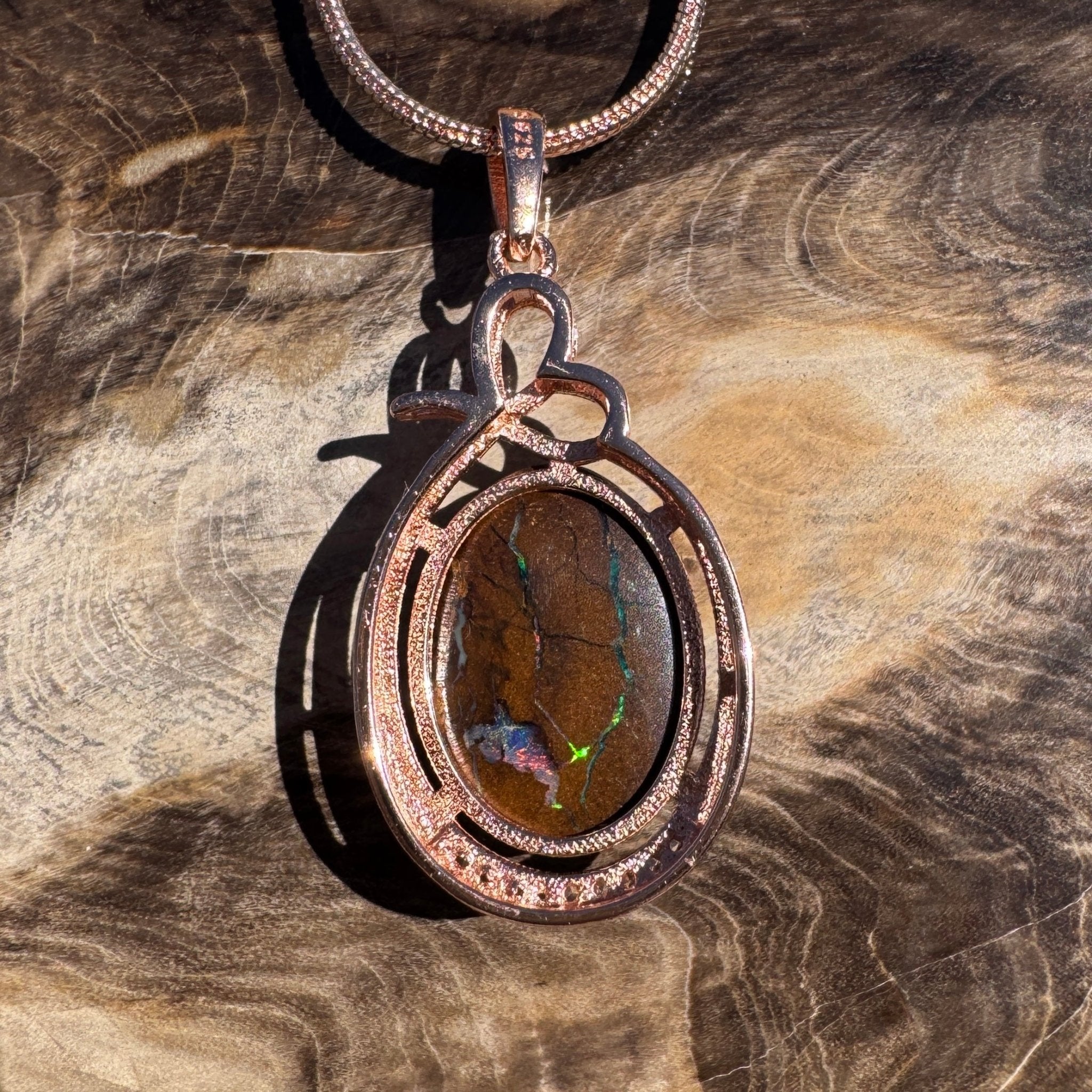 10.3ct Queensland Opal Pendant Necklace ~ 'Barrington Tops Twilight' | Rose Gold Coated 925 Sterling Silver | Solid Australian Opal