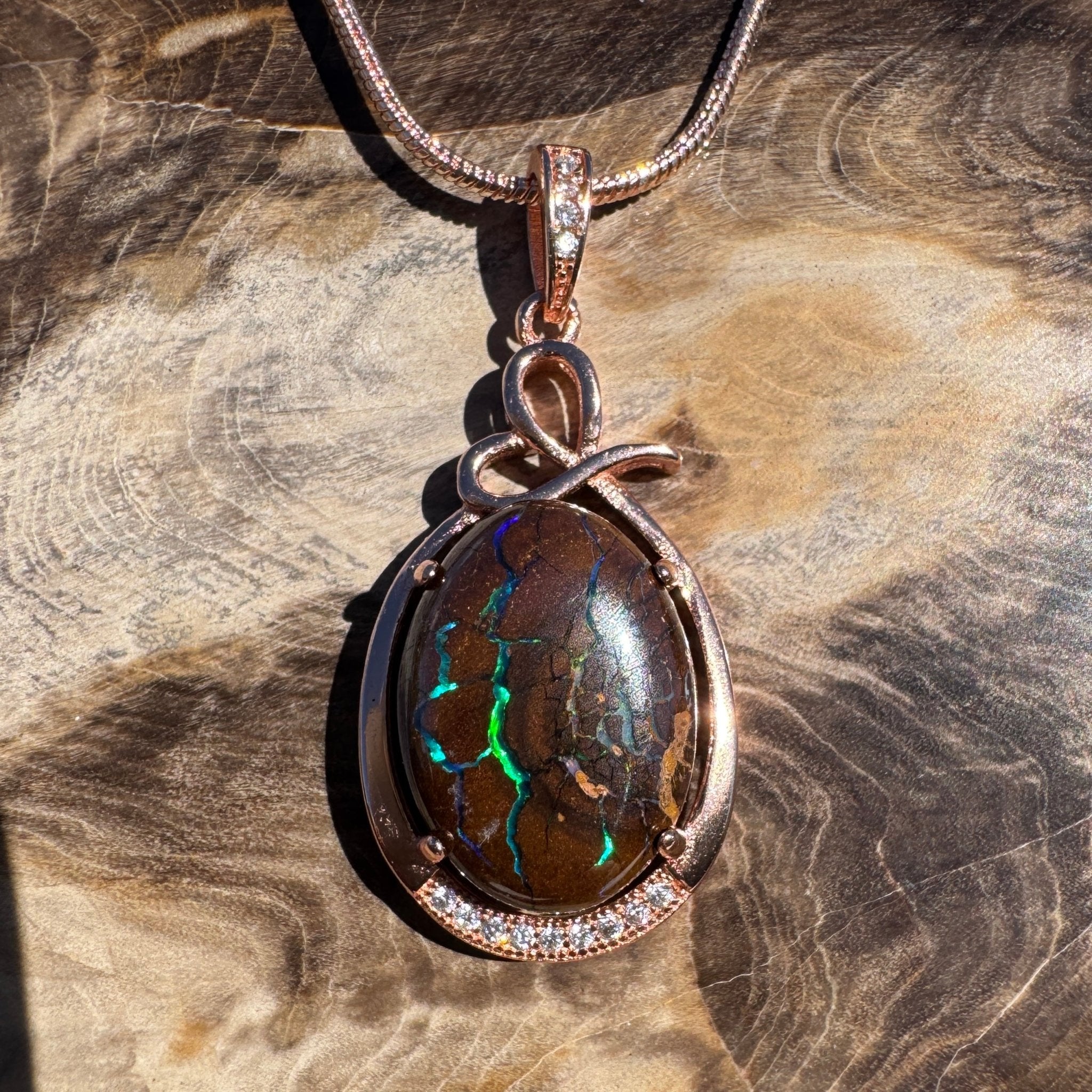 10.3ct Queensland Opal Pendant Necklace ~ 'Barrington Tops Twilight' | Rose Gold Coated 925 Sterling Silver | Solid Australian Opal