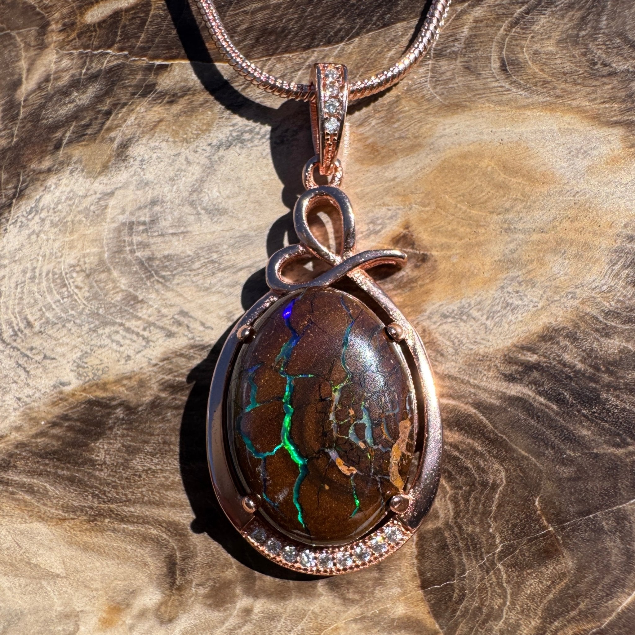 10.3ct Queensland Opal Pendant Necklace ~ 'Barrington Tops Twilight' | Rose Gold Coated 925 Sterling Silver | Solid Australian Opal