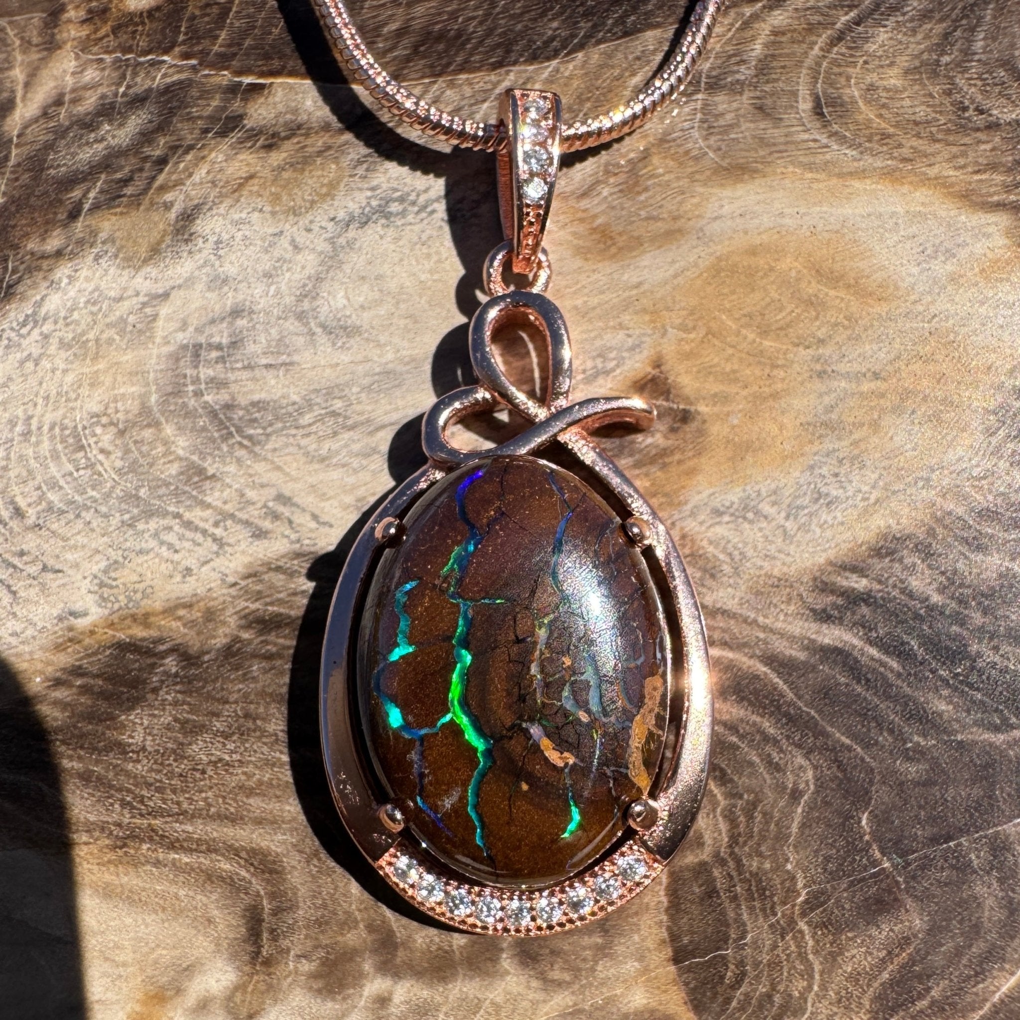 10.3ct Queensland Opal Pendant Necklace ~ 'Barrington Tops Twilight' | Rose Gold Coated 925 Sterling Silver | Solid Australian Opal
