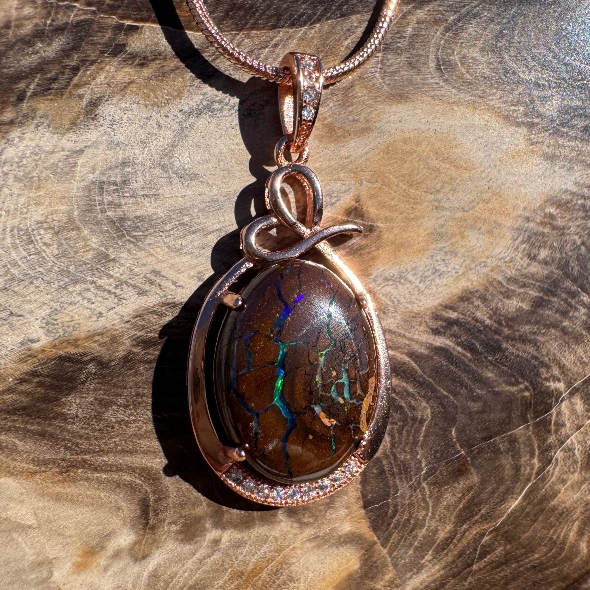 10.3ct Queensland Opal Pendant Necklace ~ 'Barrington Tops Twilight' | Rose Gold Coated 925 Sterling Silver | Solid Australian Opal
