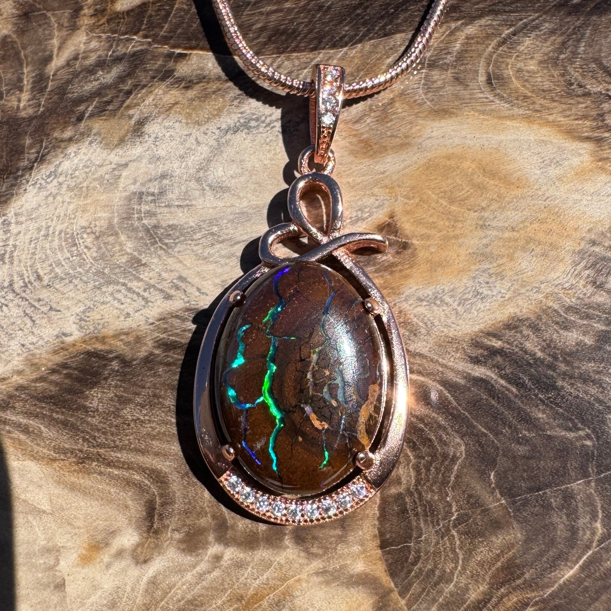 10.3ct Queensland Opal Pendant Necklace ~ 'Barrington Tops Twilight' | Rose Gold Coated 925 Sterling Silver | Solid Australian Opal