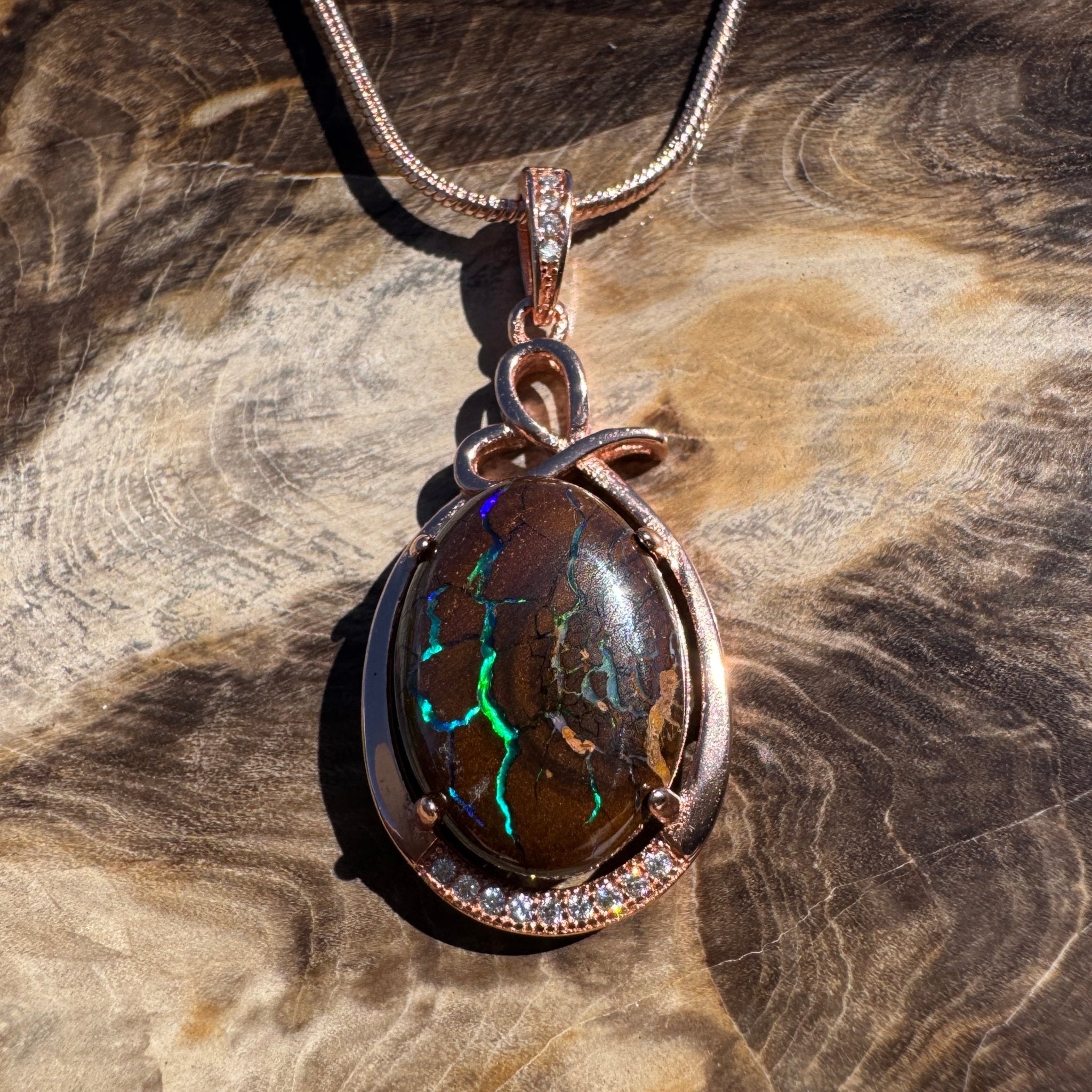 10.3ct Queensland Opal Pendant Necklace ~ 'Barrington Tops Twilight' | Rose Gold Coated 925 Sterling Silver | Solid Australian Opal