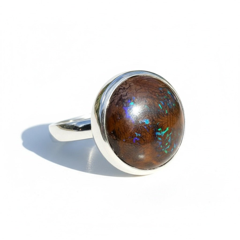 11.1ct Solid Queensland Boulder Opal Ring 'Whitsunday Tidefire' | 925 Sterling Silver | Solid Australian Opal
