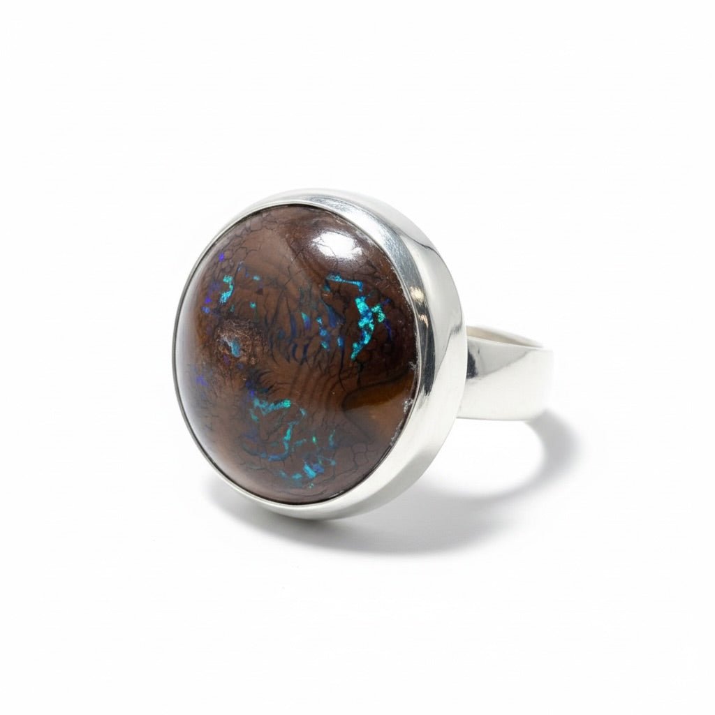 11.1ct Solid Queensland Boulder Opal Ring 'Whitsunday Tidefire' | 925 Sterling Silver | Solid Australian Opal