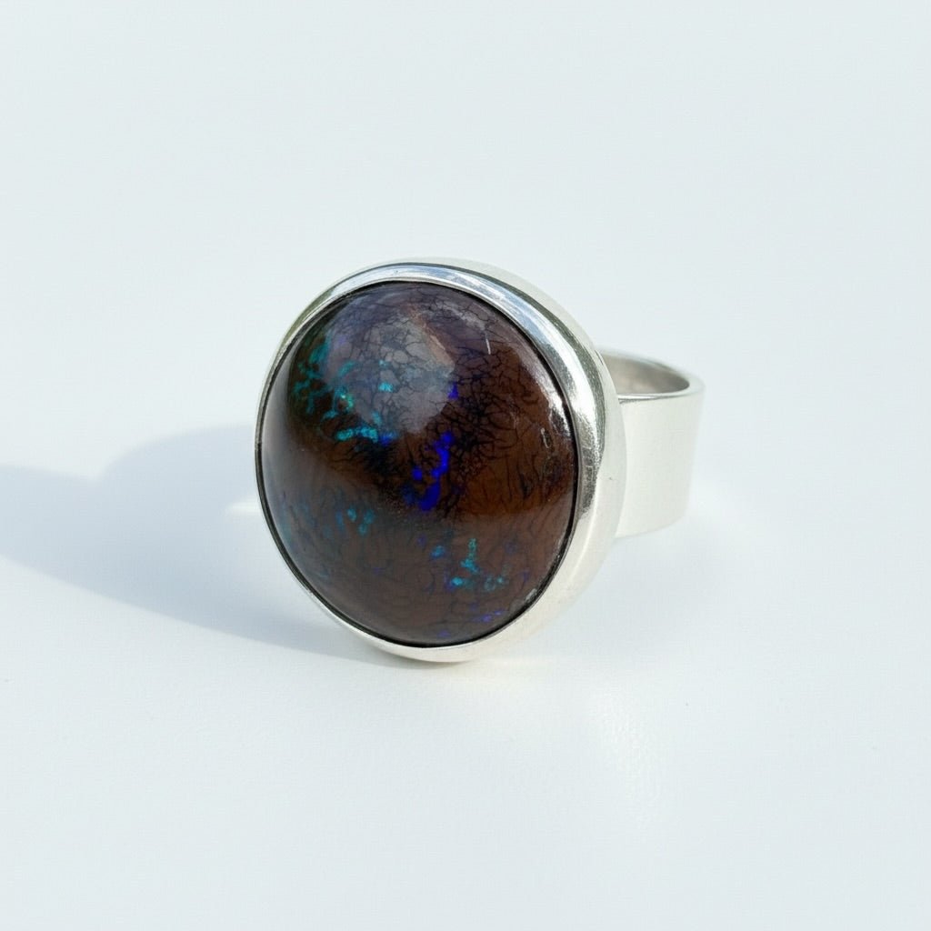 11.1ct Solid Queensland Boulder Opal Ring 'Whitsunday Tidefire' | 925 Sterling Silver | Solid Australian Opal