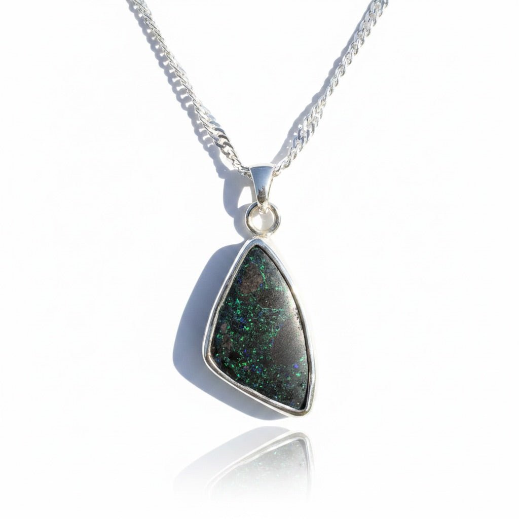 11.2ct Andamooka Matrix Opal 925 Sterling Silver Pendant | Solid Australian Opal | Hand-Cut