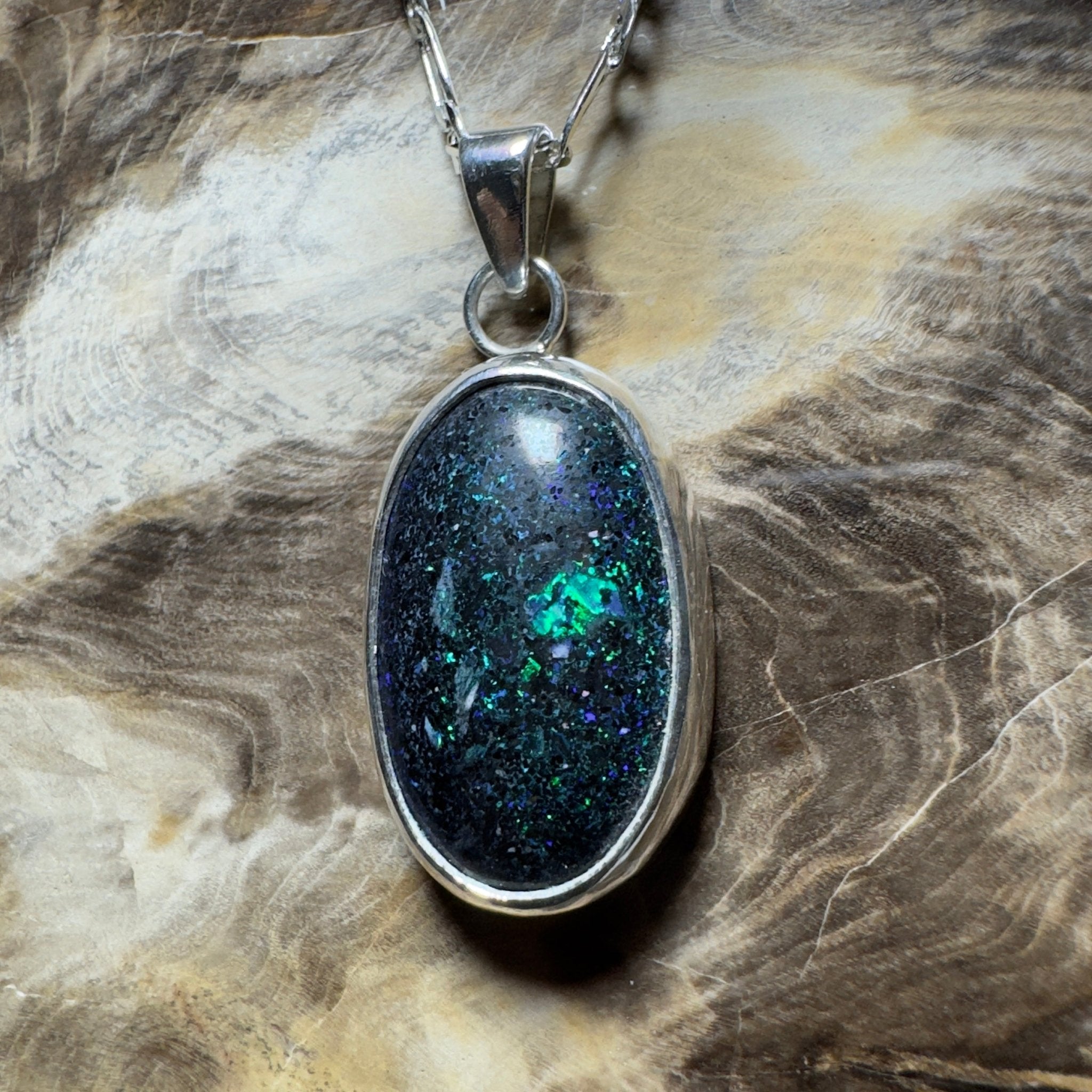 11.3ct Andamooka Matrix Opal Pendant Necklace ~ 'Coorong Nightfall' | 925 Sterling Silver | Solid Australian Opal