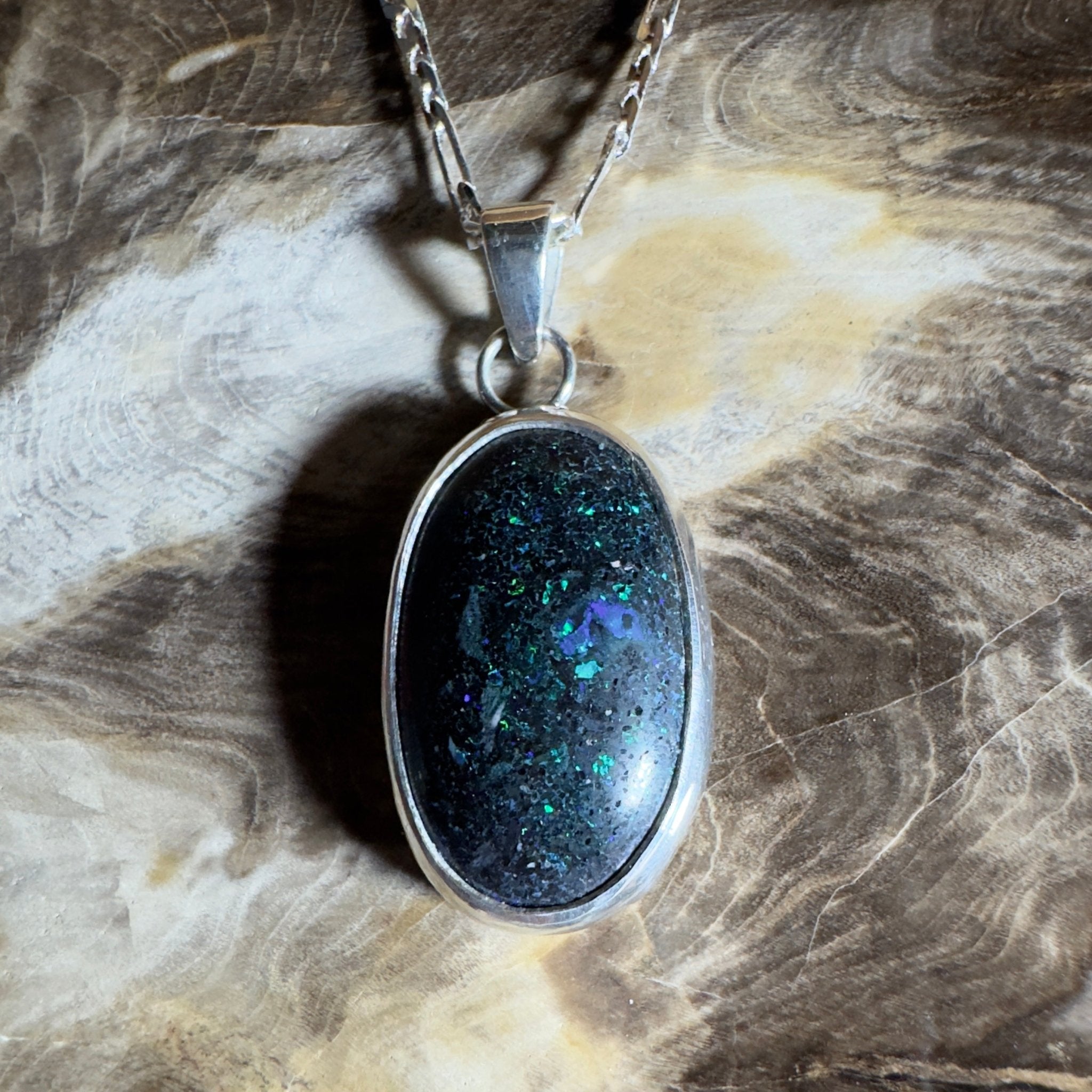 11.3ct Andamooka Matrix Opal Pendant Necklace ~ 'Coorong Nightfall' | 925 Sterling Silver | Solid Australian Opal