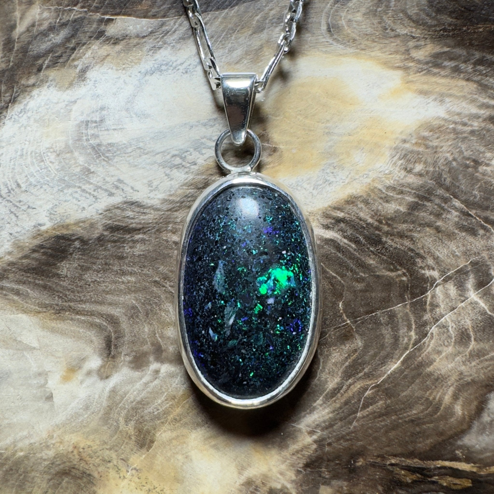 11.3ct Andamooka Matrix Opal Pendant Necklace ~ 'Coorong Nightfall' | 925 Sterling Silver | Solid Australian Opal