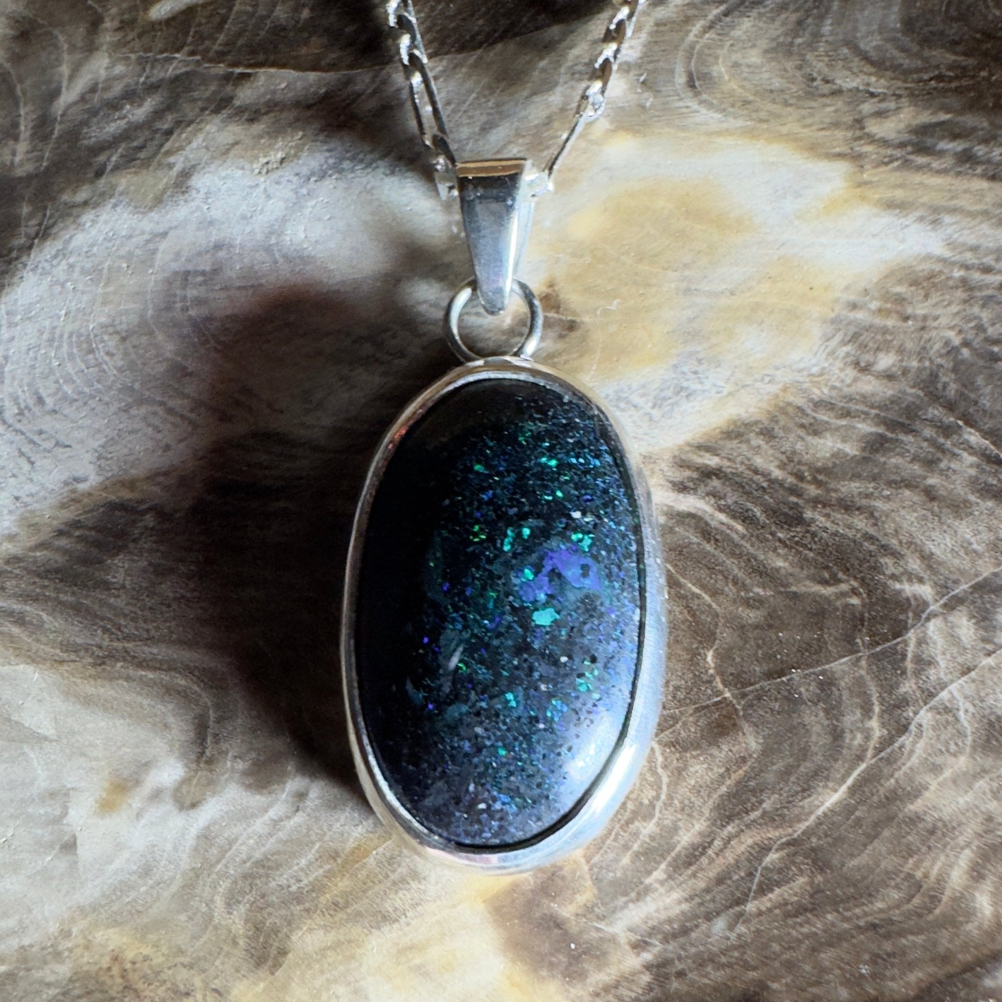 11.3ct Andamooka Matrix Opal Pendant Necklace ~ 'Coorong Nightfall' | 925 Sterling Silver | Solid Australian Opal