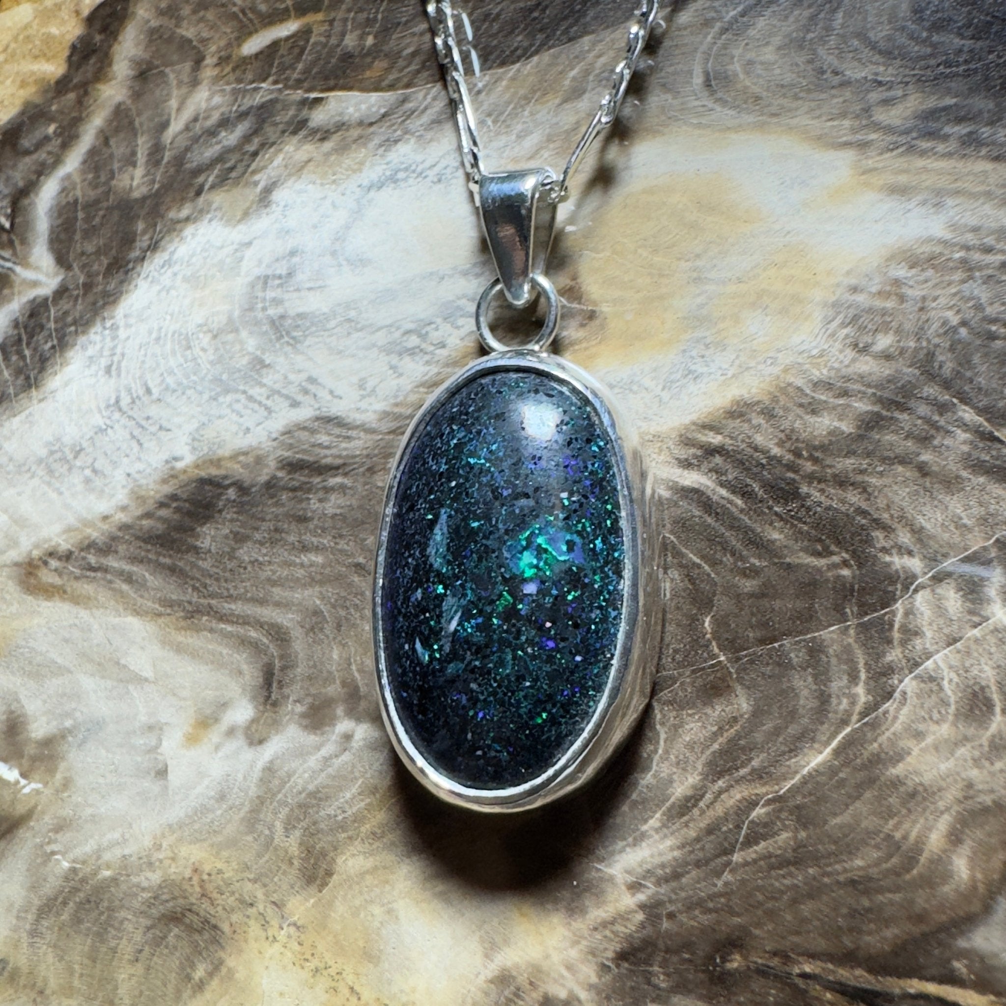 11.3ct Andamooka Matrix Opal Pendant Necklace ~ 'Coorong Nightfall' | 925 Sterling Silver | Solid Australian Opal