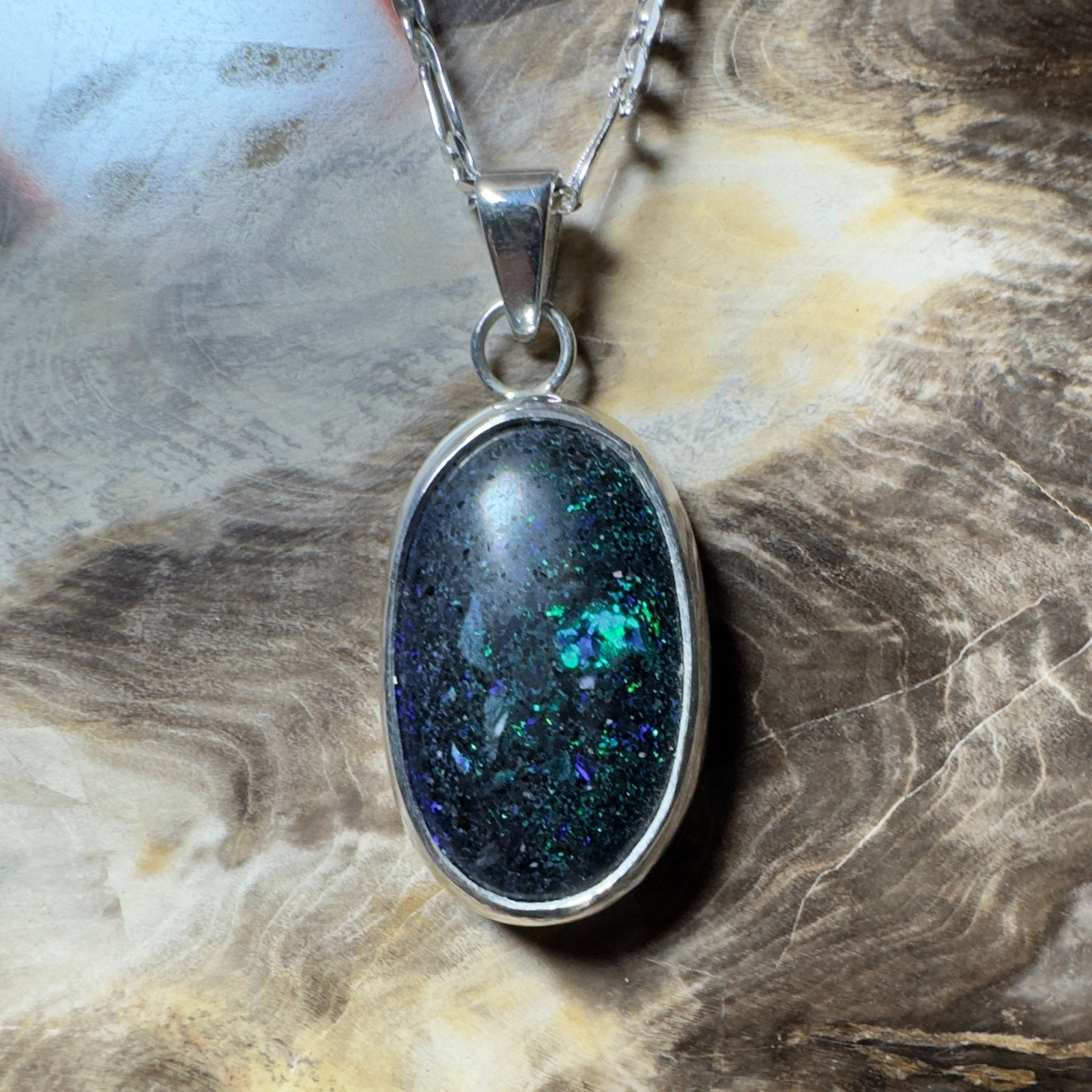 11.3ct Andamooka Matrix Opal Pendant Necklace ~ 'Coorong Nightfall' | 925 Sterling Silver | Solid Australian Opal