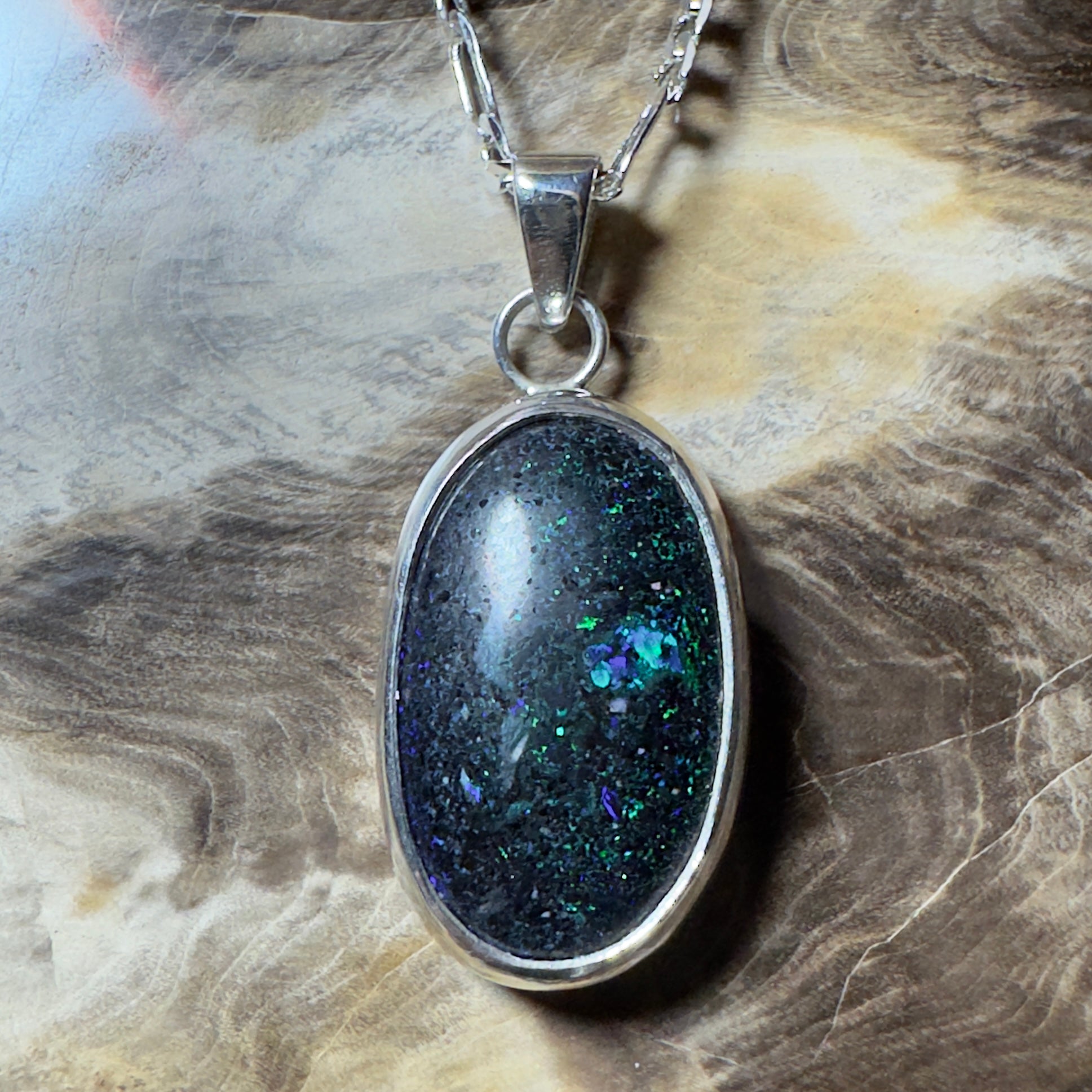 11.3ct Andamooka Matrix Opal Pendant Necklace ~ 'Coorong Nightfall' | 925 Sterling Silver | Solid Australian Opal