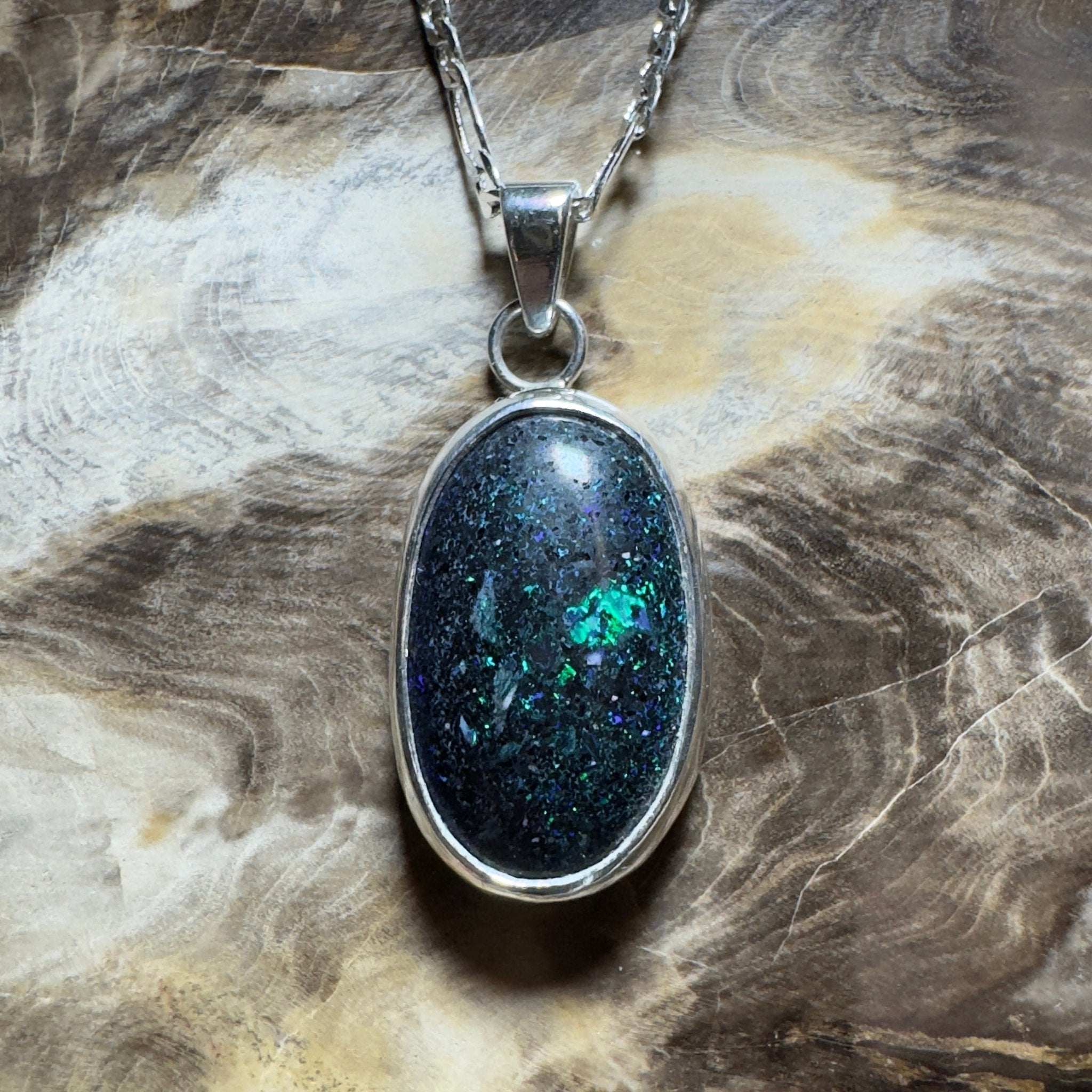 11.3ct Andamooka Matrix Opal Pendant Necklace ~ 'Coorong Nightfall' | 925 Sterling Silver | Solid Australian Opal