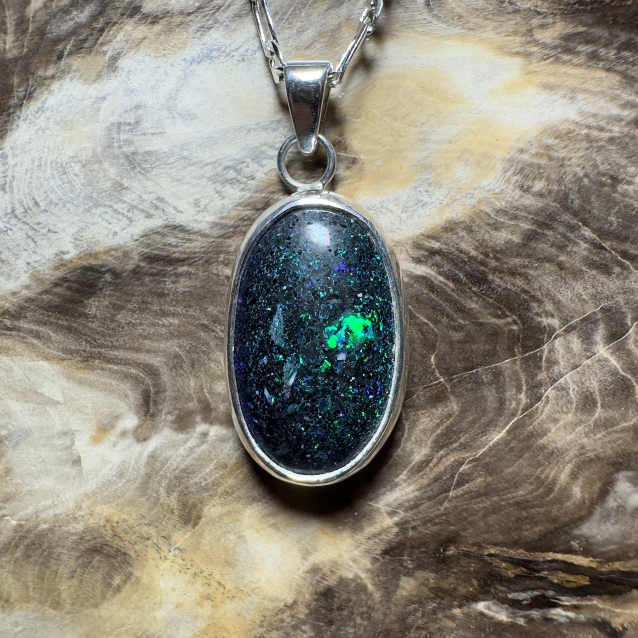 11.3ct Andamooka Matrix Opal Pendant Necklace ~ 'Coorong Nightfall' | 925 Sterling Silver | Solid Australian Opal