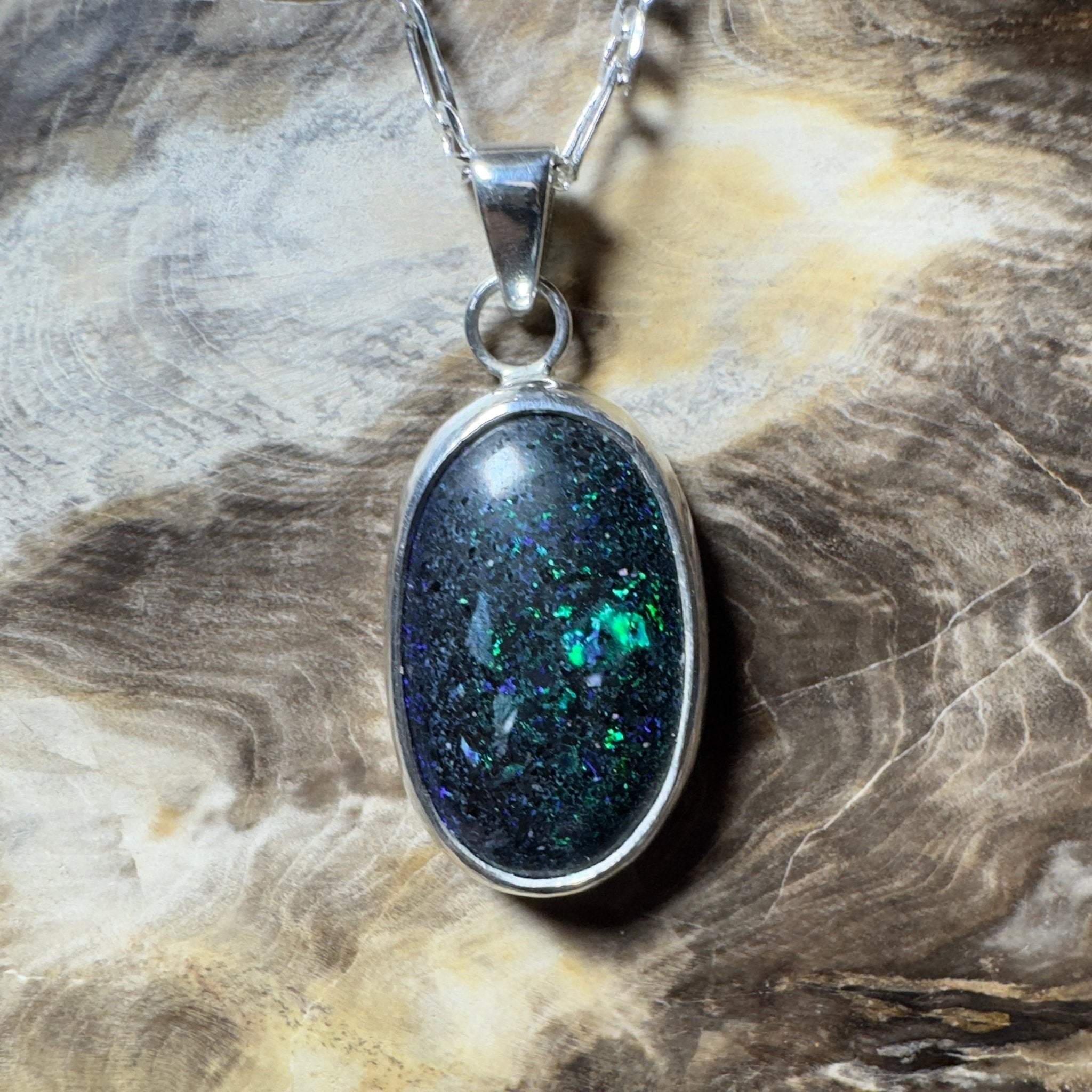 11.3ct Andamooka Matrix Opal Pendant Necklace ~ 'Coorong Nightfall' | 925 Sterling Silver | Solid Australian Opal