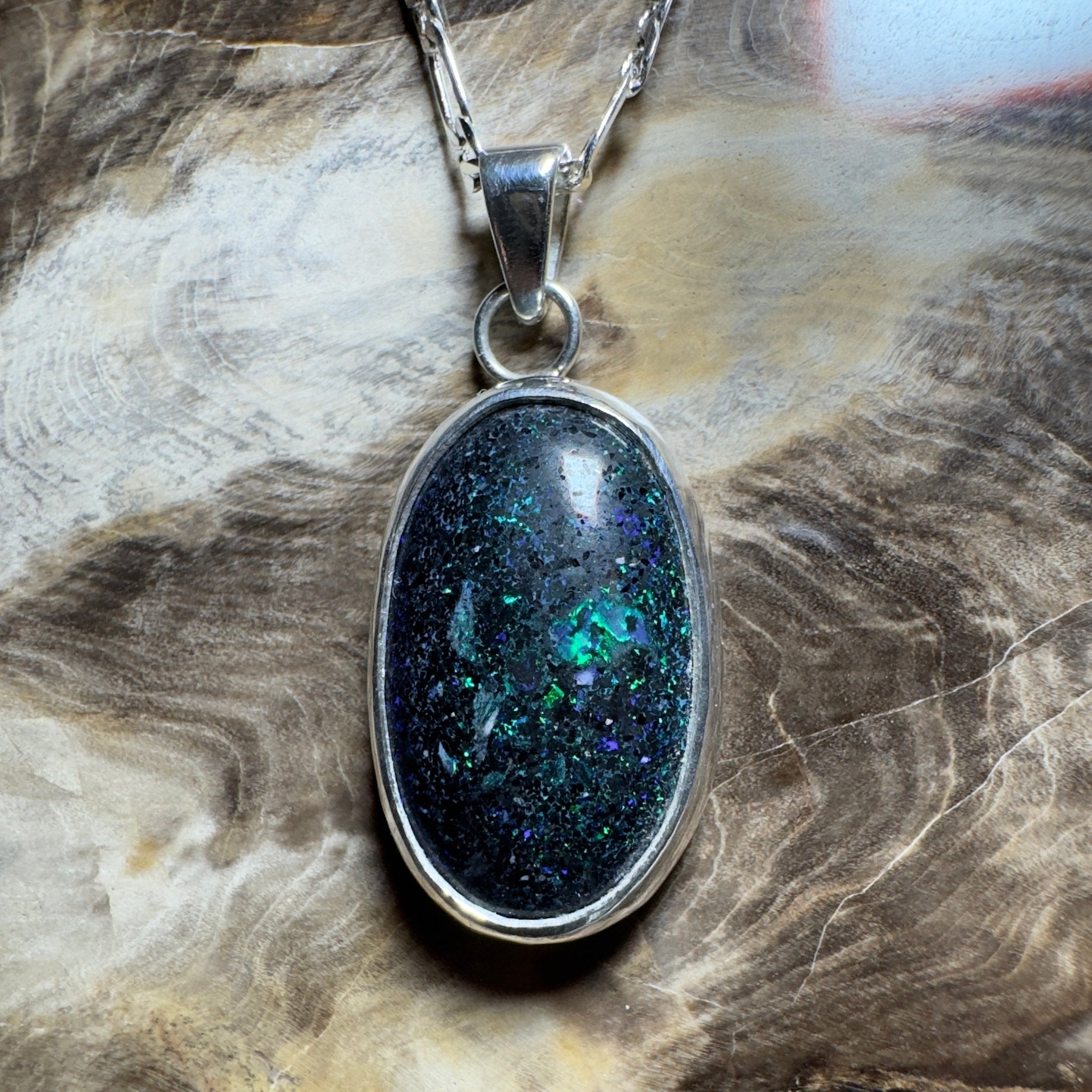 11.3ct Andamooka Matrix Opal Pendant Necklace ~ 'Coorong Nightfall' | 925 Sterling Silver | Solid Australian Opal