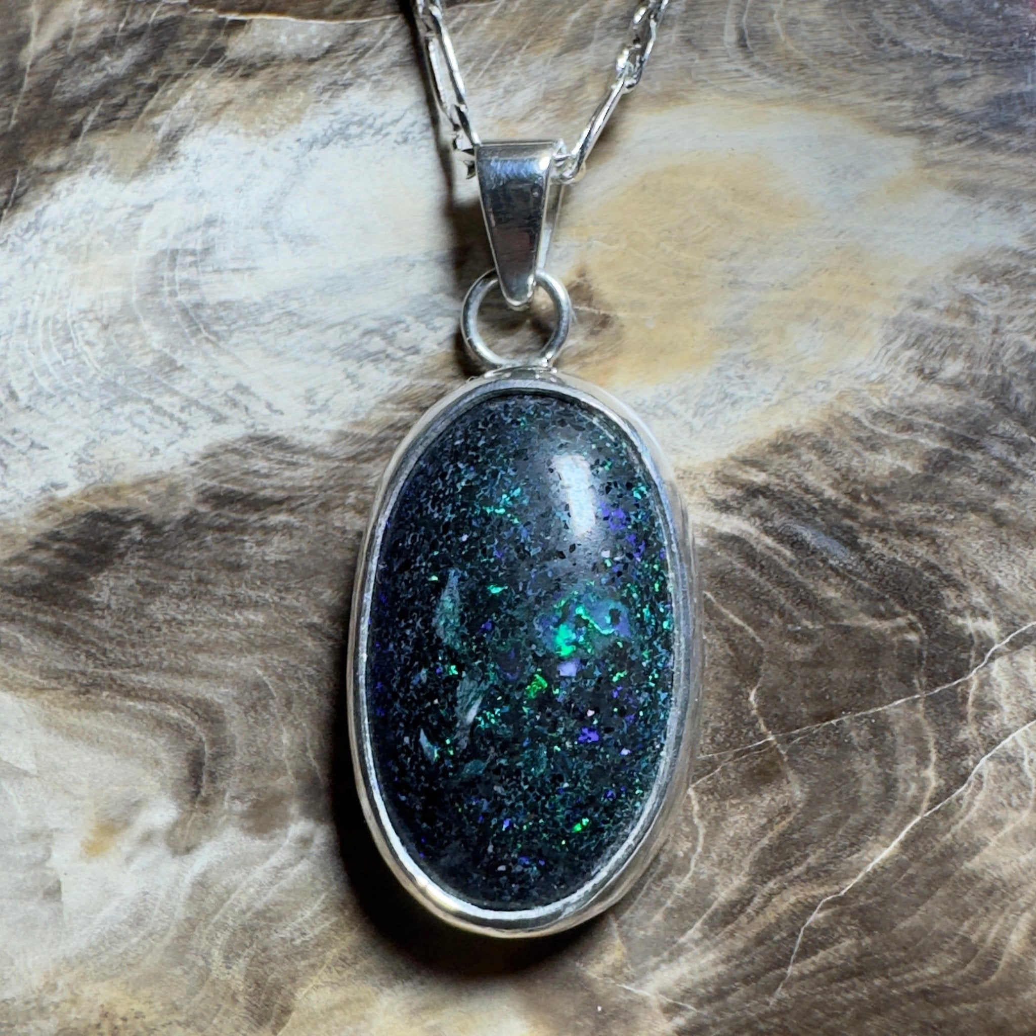 11.3ct Andamooka Matrix Opal Pendant Necklace ~ 'Coorong Nightfall' | 925 Sterling Silver | Solid Australian Opal