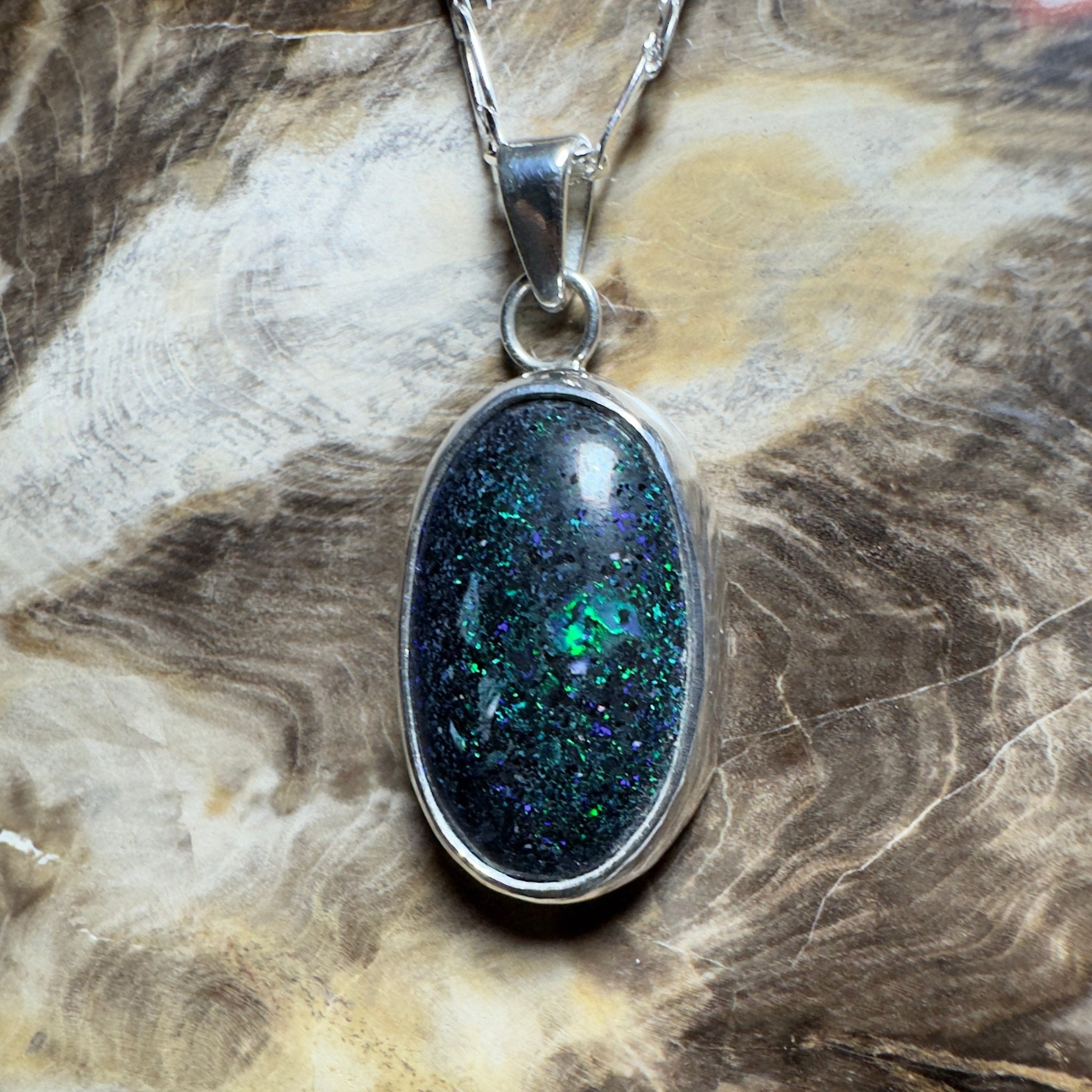 11.3ct Andamooka Matrix Opal Pendant Necklace ~ 'Coorong Nightfall' | 925 Sterling Silver | Solid Australian Opal