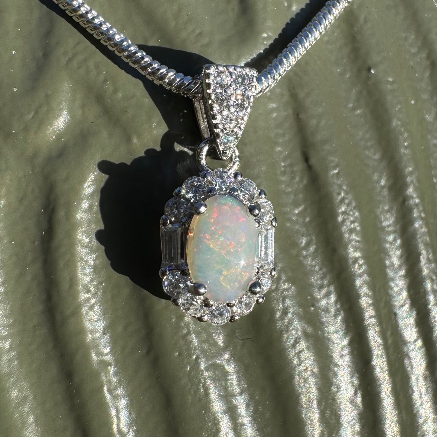 ‘Shimmering Reds' ~ Handcrafted 0.6ct Solid Coober Pedy Opal and Cubic Zirconia Sterling Silver Pendant