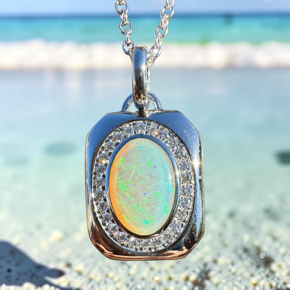 1.1ct Coober Pedy Crystal Opal Pendant Necklace ~ 'Serpentine Falls Light' | 925 Sterling Silver | Solid Australian Opal