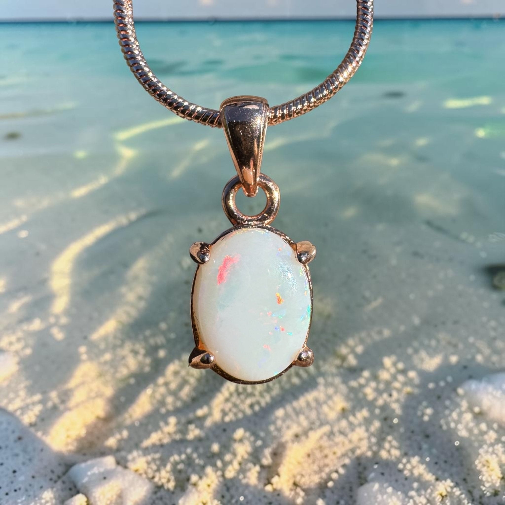 1.1ct Coober Pedy Opal Pendant Necklace ~ 'Breakaways Blush' | Rose Gold Coated 925 Silver | Solid Australian Opal